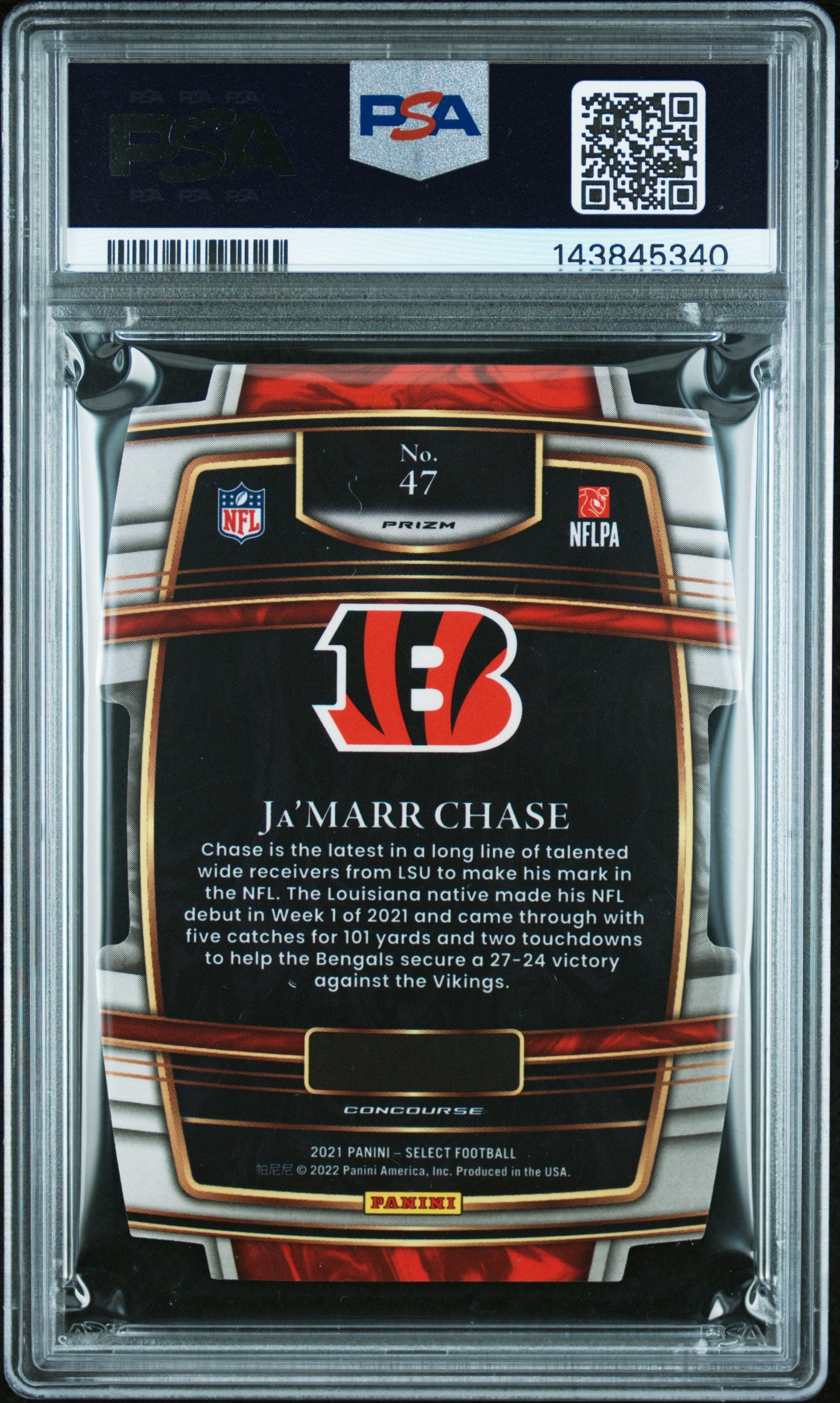 2021 Panini Select #47 Ja'Marr Chase Black and Gold Prizm Die Cut PSA 9