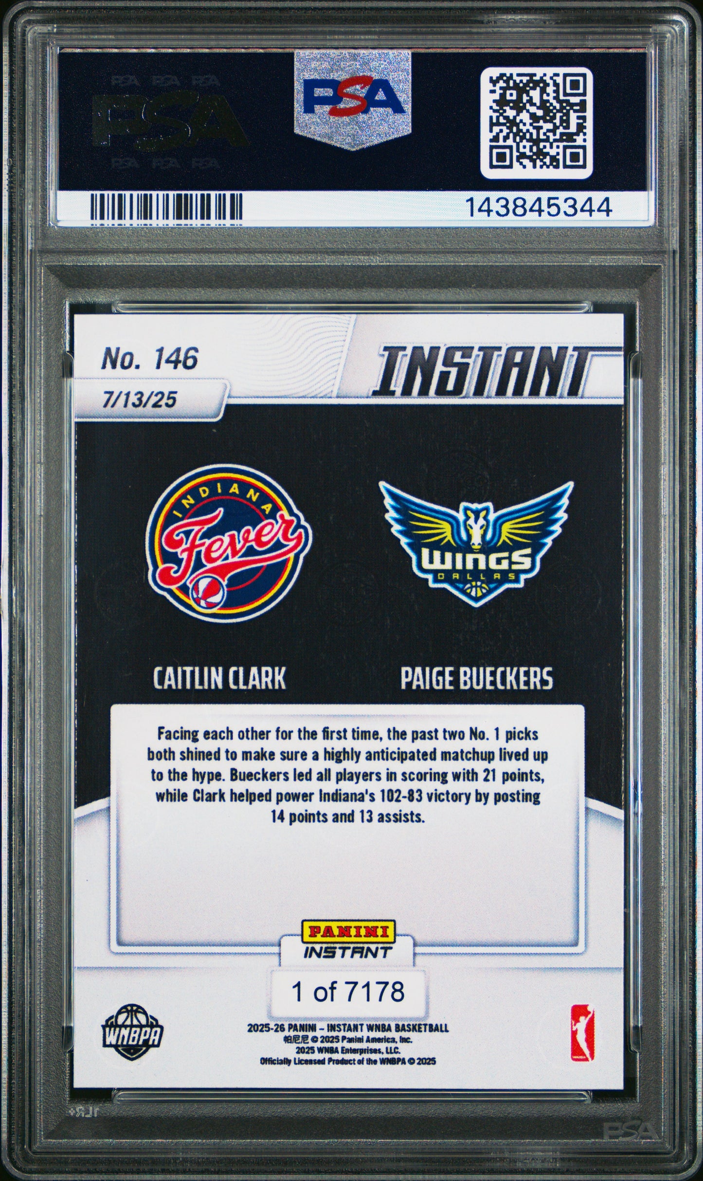 2025 Panini Instant #146 Caitlin Clark/Paige Bueckers Rookie RC PSA 9