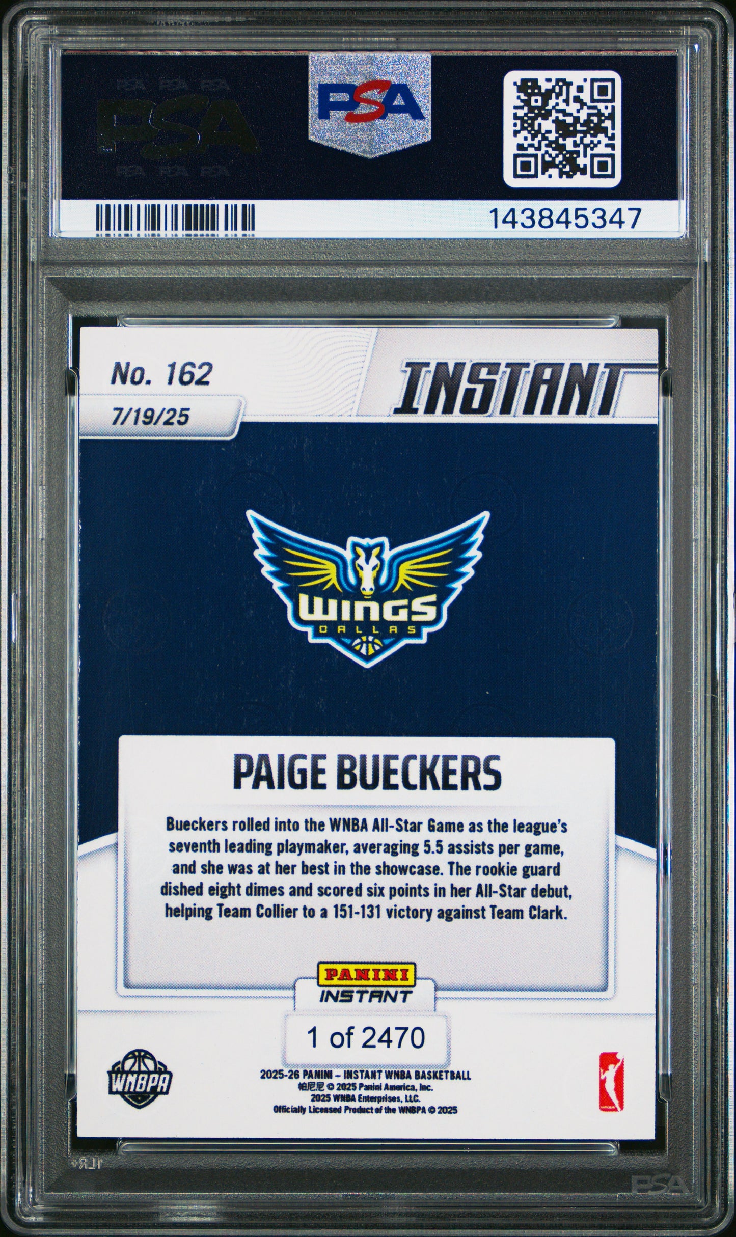 2025 PANINI INSTANT WNBA 162 PAIGE BUECKERS PSA 8