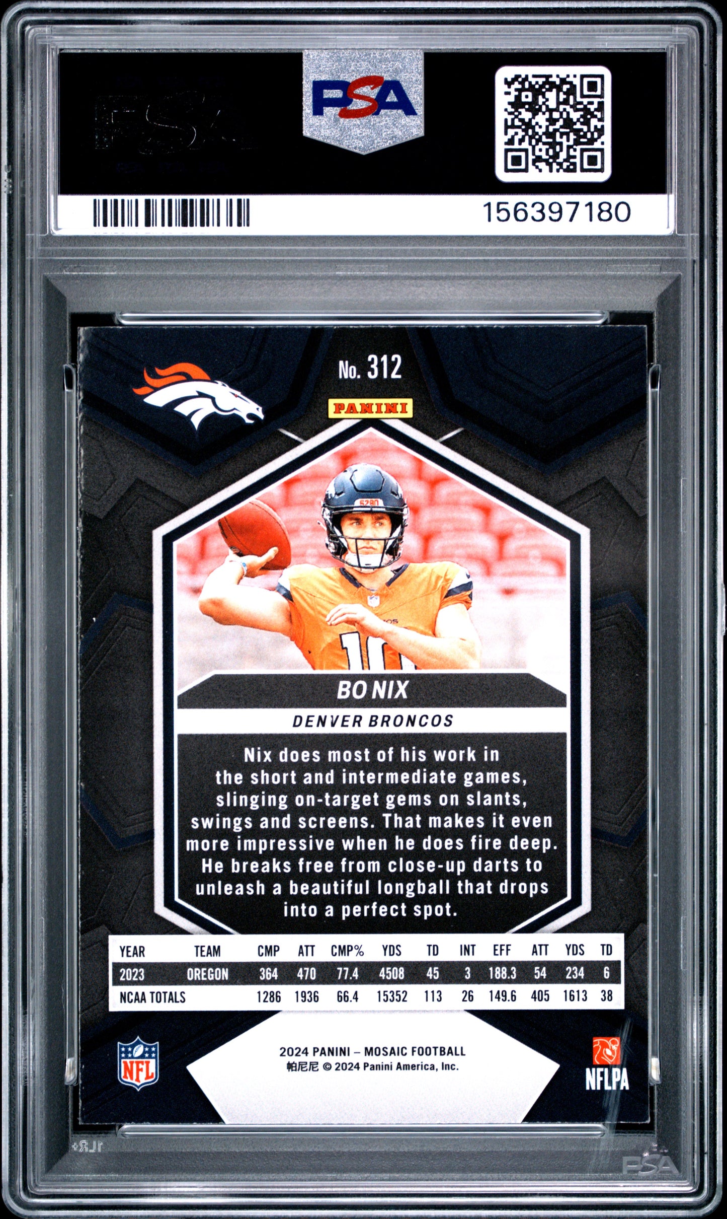 2024 Panini Mosaic - Bo Nix #312 Rookie (RC) PSA 9!