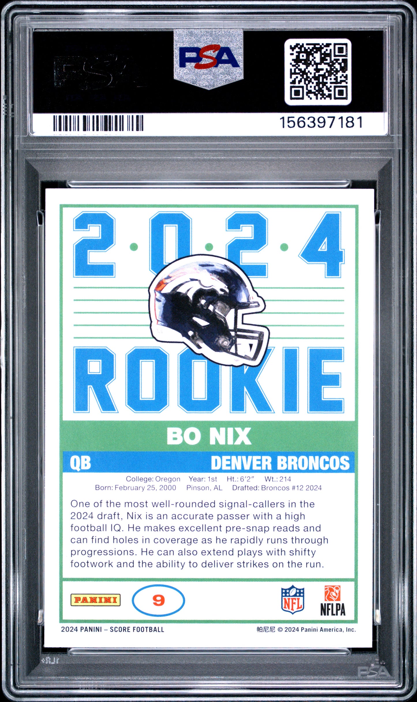 2024 Panini Score 35th Anniversary Pink - Bo Nix #9 Rookie (RC) PSA 8.5
