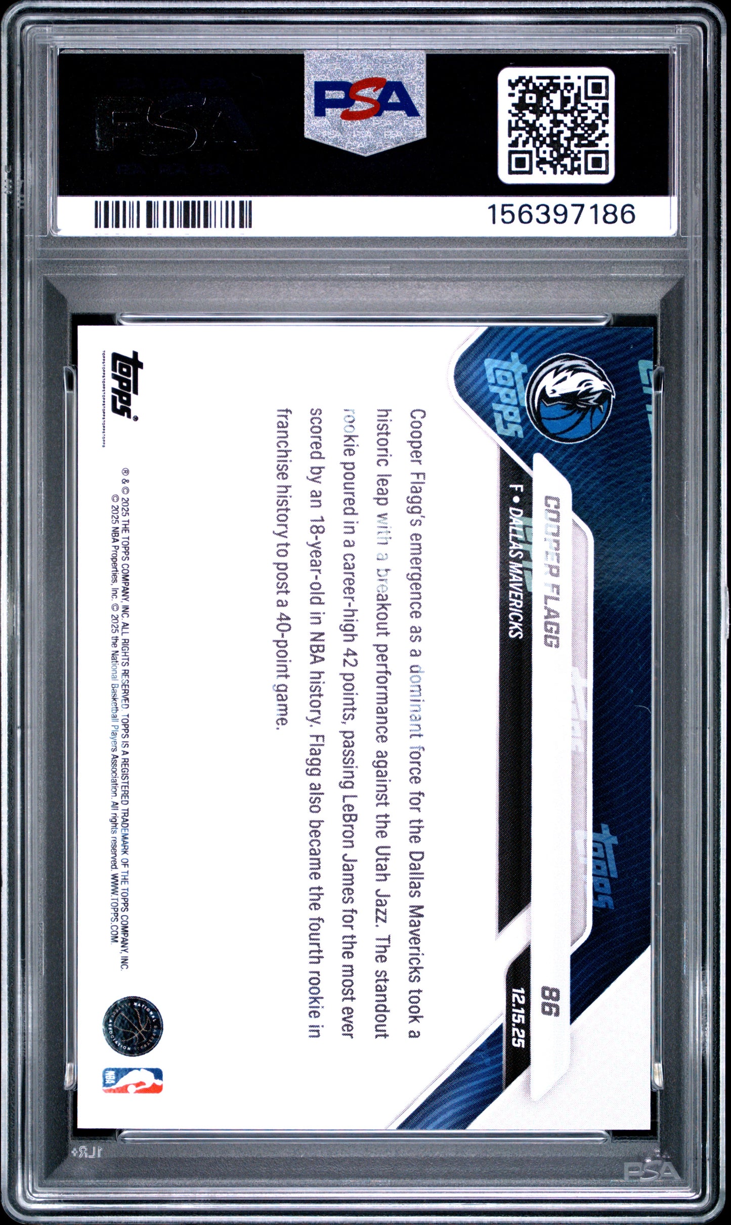 2025 Topps Now #86 Cooper Flagg Rookie Card - PSA 10!💎