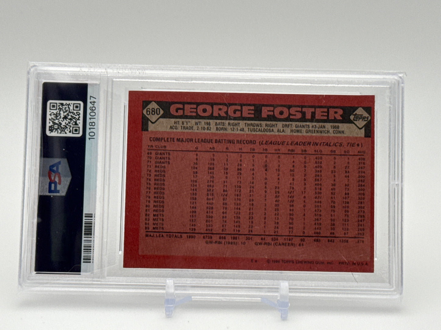 GEORGE FOSTER NEW YORK METS 1986 TOPPS #680 PSA 7