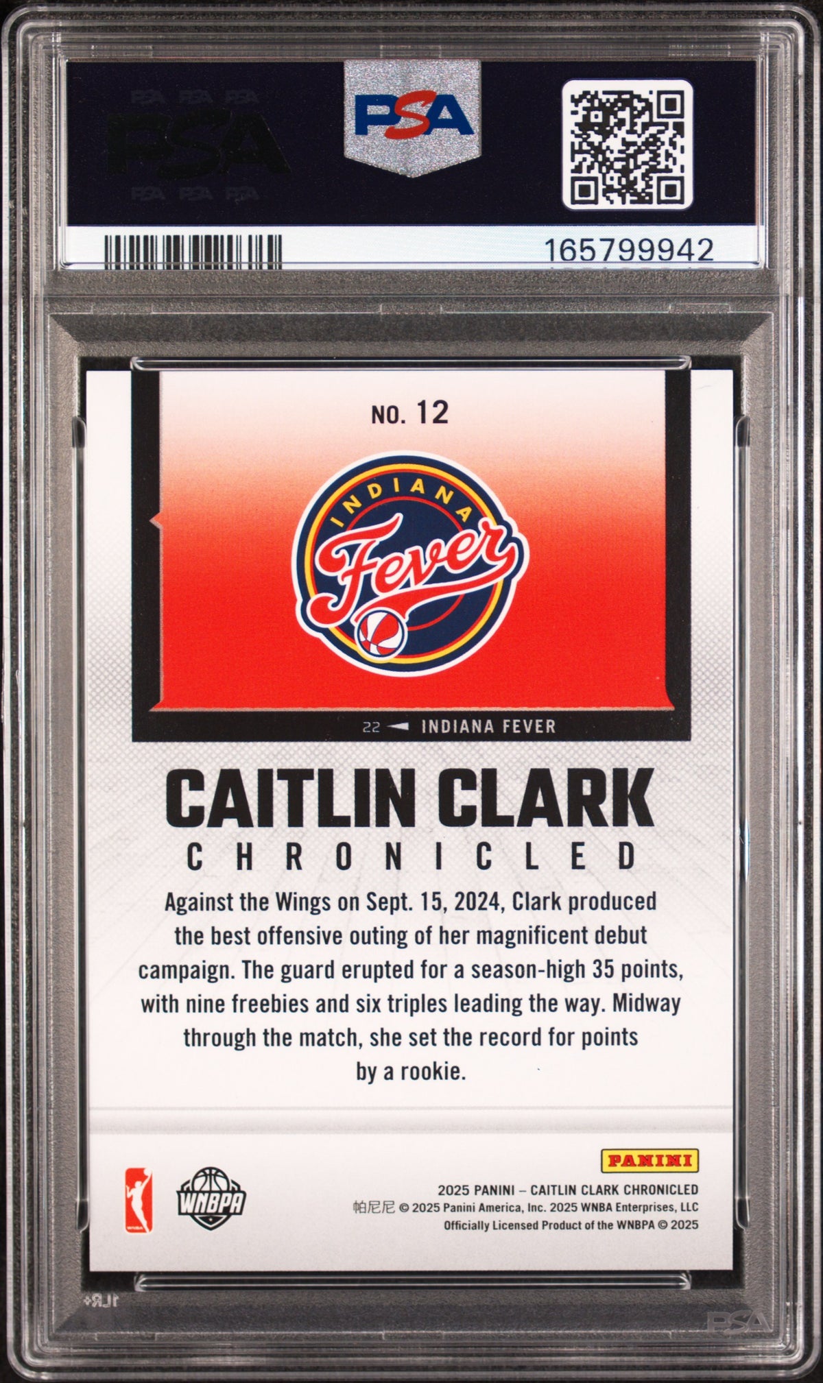 2025 PANINI CAITLIN CLARK CHRONICLED 12 CAITLIN CLARK YELLOW HOLO PSA 9