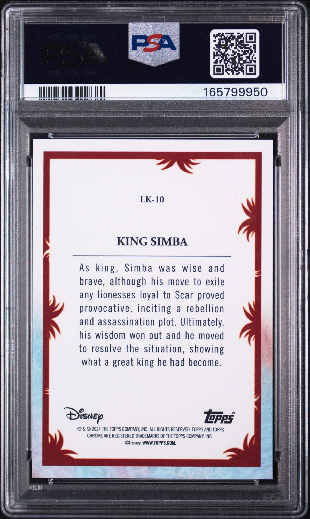 2024 TOPPS CHROME DISNEY LION KING 30TH ANNIVERSARY LK10 KING SIMBA PSA 10!💎