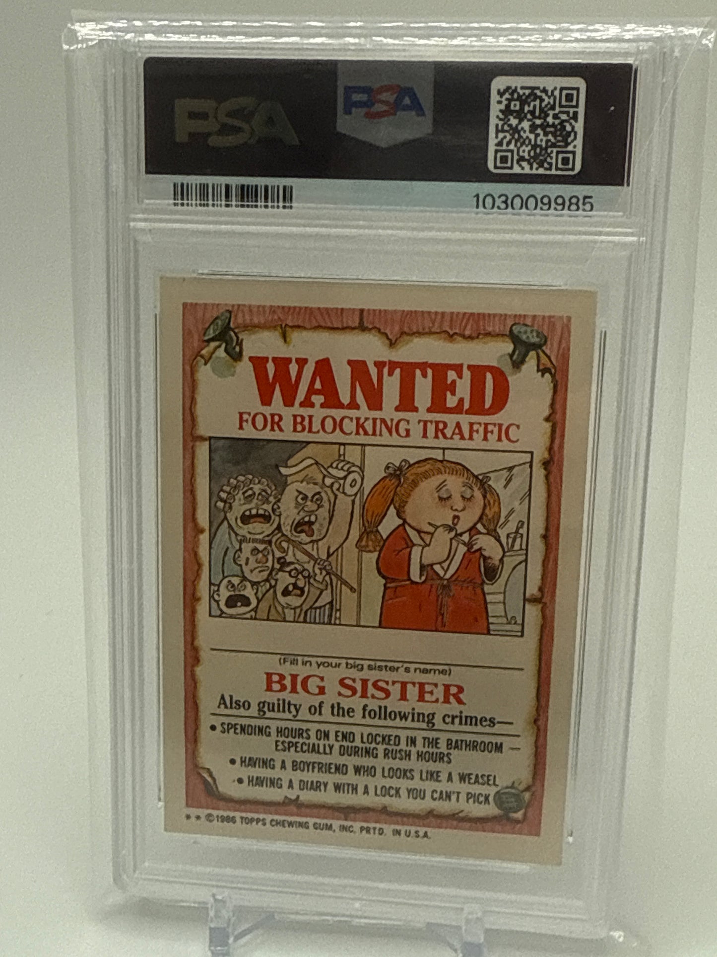 U.S.ARNIE (BIG SISTER BACK) - GARBAGE PAIL KIDS STICKERS #110b SERIES 3 PSA 5