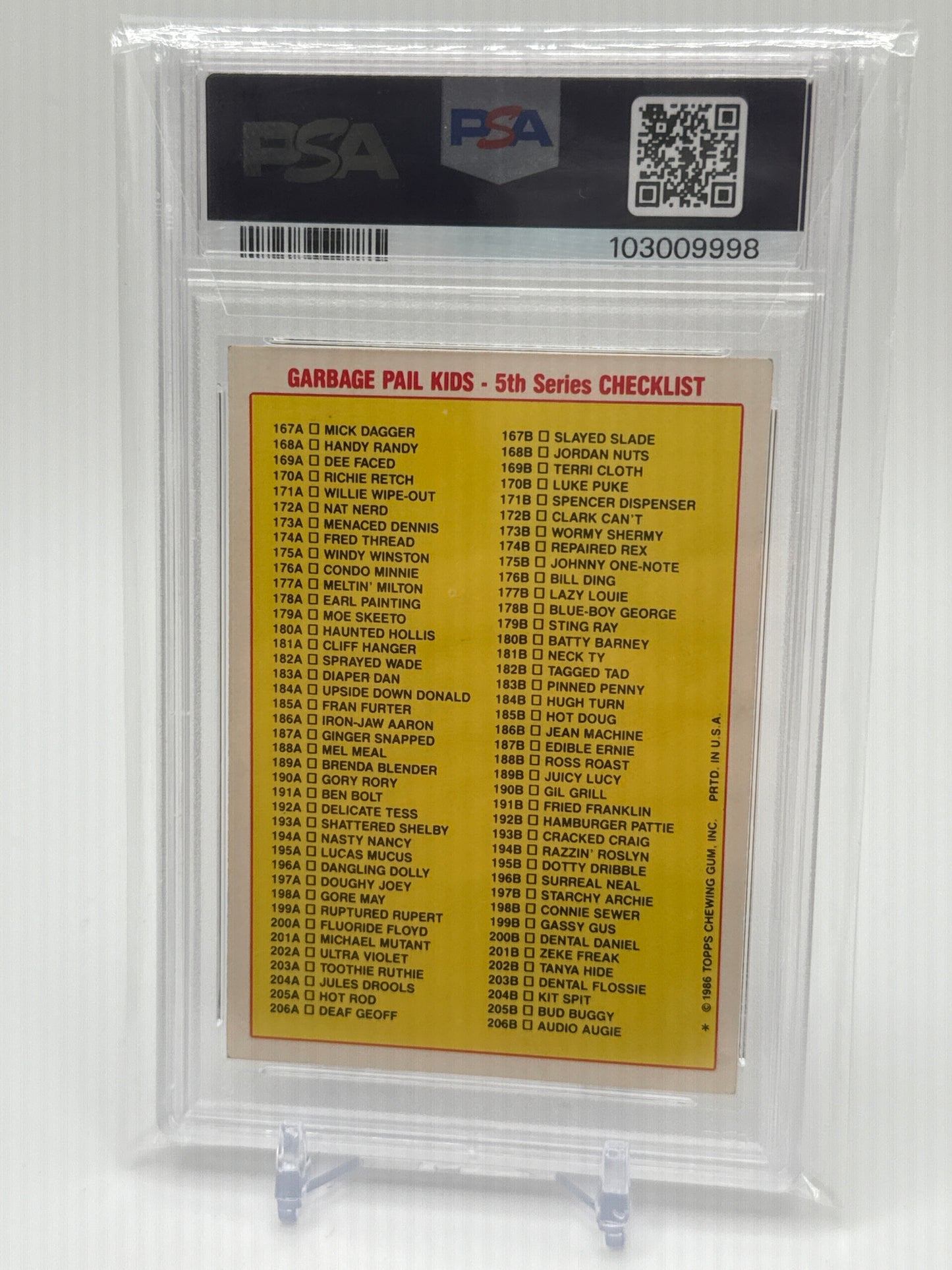 JULES DROOLS (CHECKLIST BACK) - GARBAGE PAIL KIDS STICKERS #204a SERIES 5 PSA 6