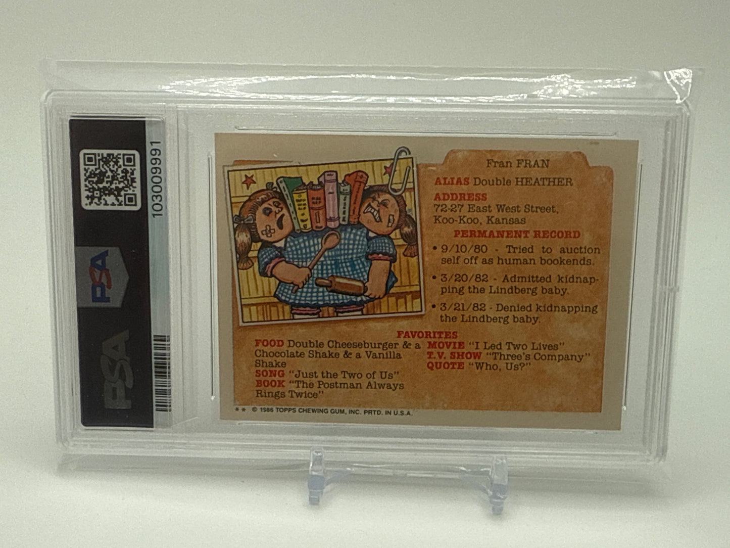 MELTON MILTON - GARBAGE PAIL KIDS STICKERS #177a 1986 SERIES 4 PSA 8
