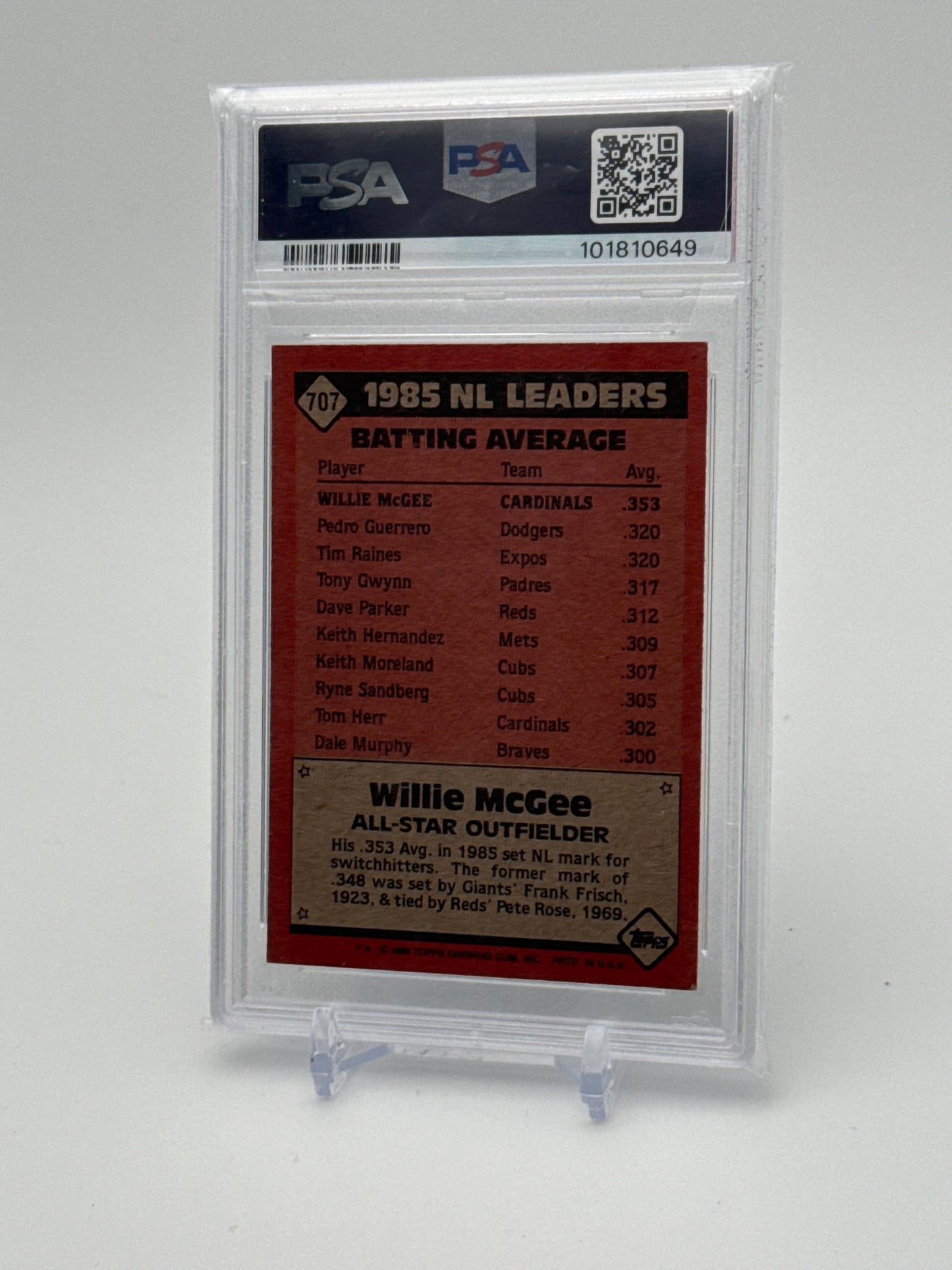 WILLIE MCGEE ST LOUIS CARDINALS 1986 TOPPS #707 PSA 7