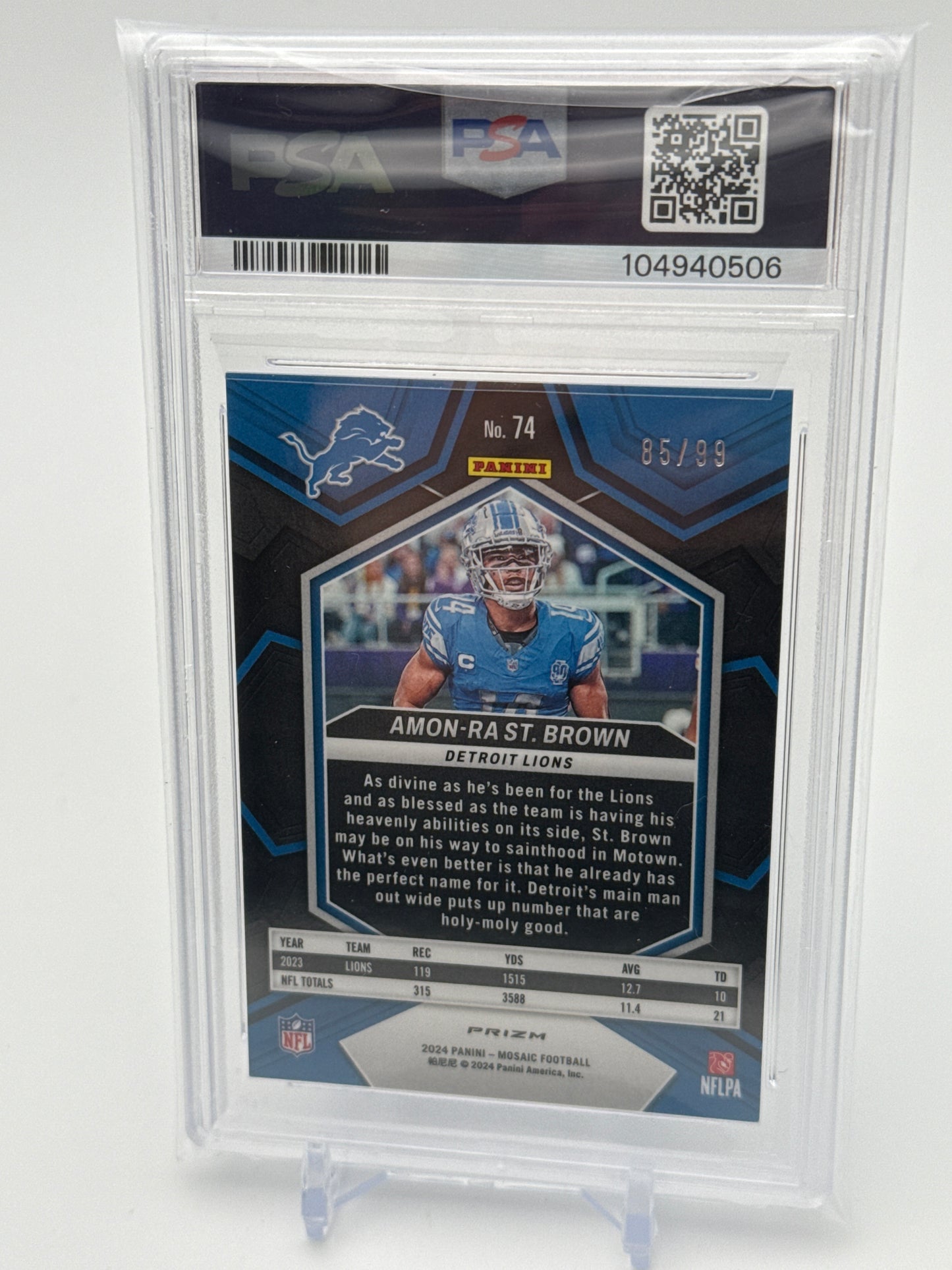 2024 Panini Mosaic Collection - Amon-Ra St. Brown Blue Mosaic Prizm 85/99