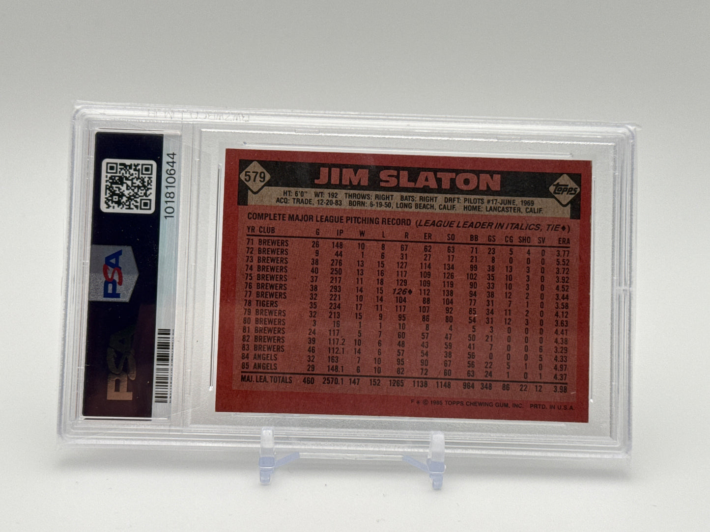 JIM SLATON LOS ANGELES ANGELS 1986 TOPPS #579 PSA 8
