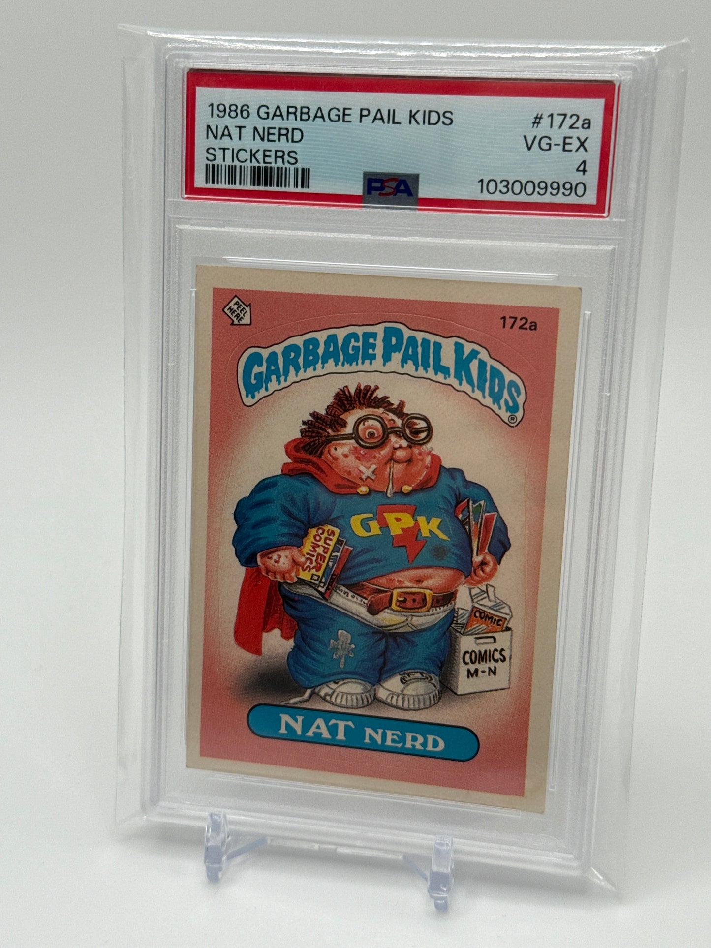 NAT NERD - GARBAGE PAIL KIDS STICKERS #172a 1986 SERIES 5 PSA 4