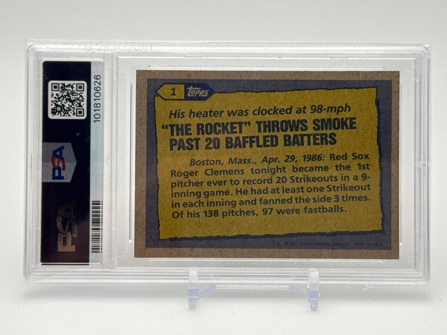 ROGER CLEMENS BOSTON RED SOX 1987 TOPPS #1 PSA 6 GIFT SET