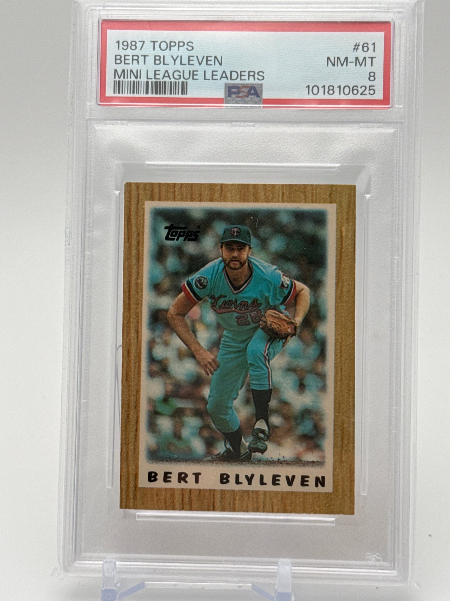 BERT BLYLEVEN MINNESOTA TWINS 1987 TOPPS MINI LEAGUE LEADERS #61 PSA 8