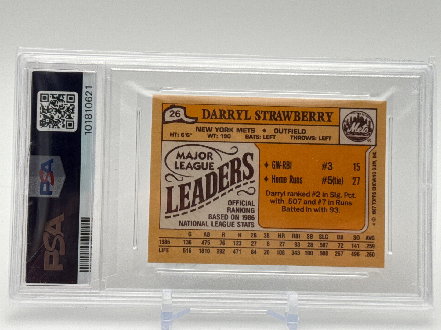 DARRYL STRAWBERRY NEW YORK METS 1987 TOPPS MINI LEAGUE LEADERS #26 PSA 6 - GIFT SET