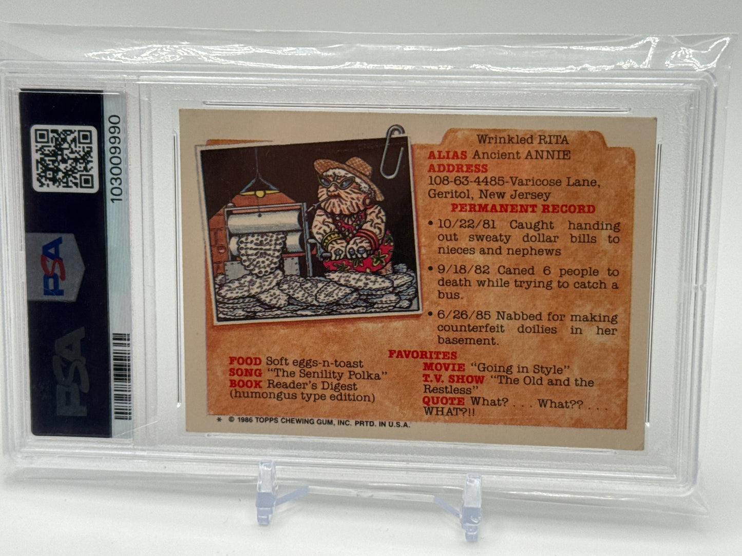 NAT NERD - GARBAGE PAIL KIDS STICKERS #172a 1986 SERIES 5 PSA 4