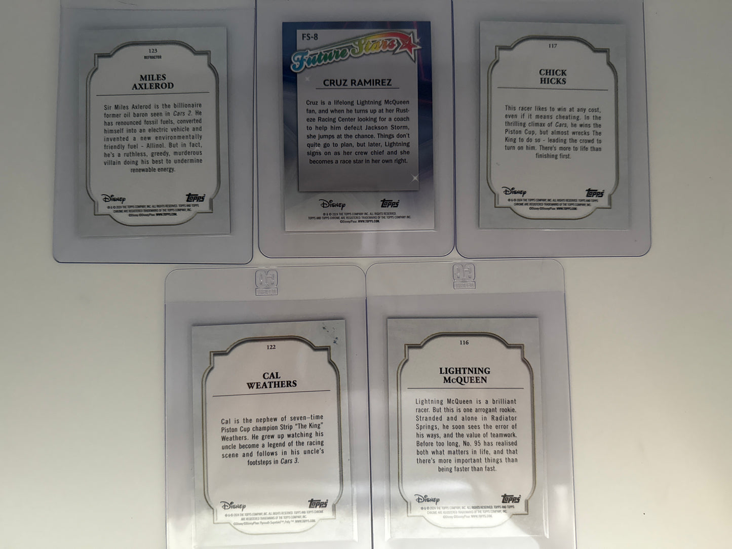2024 Topps Chrome Disney - Lightning McQueen, Chick, Hicks, Cal Weathers, Miles Axlerod, and Cruz Ramirez