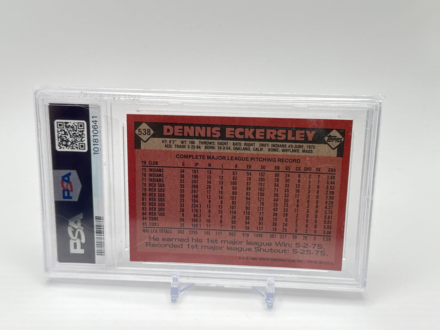 DENNIS ECKERSLEY CHICAGO CUBS 1986 TOPPS #538 PSA 6