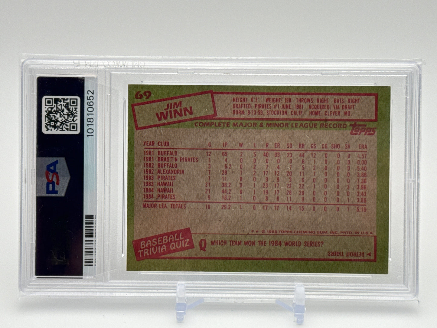 JIM WINN PITTSBURG PIRATES 1985 TOPPS #79 PSA 7