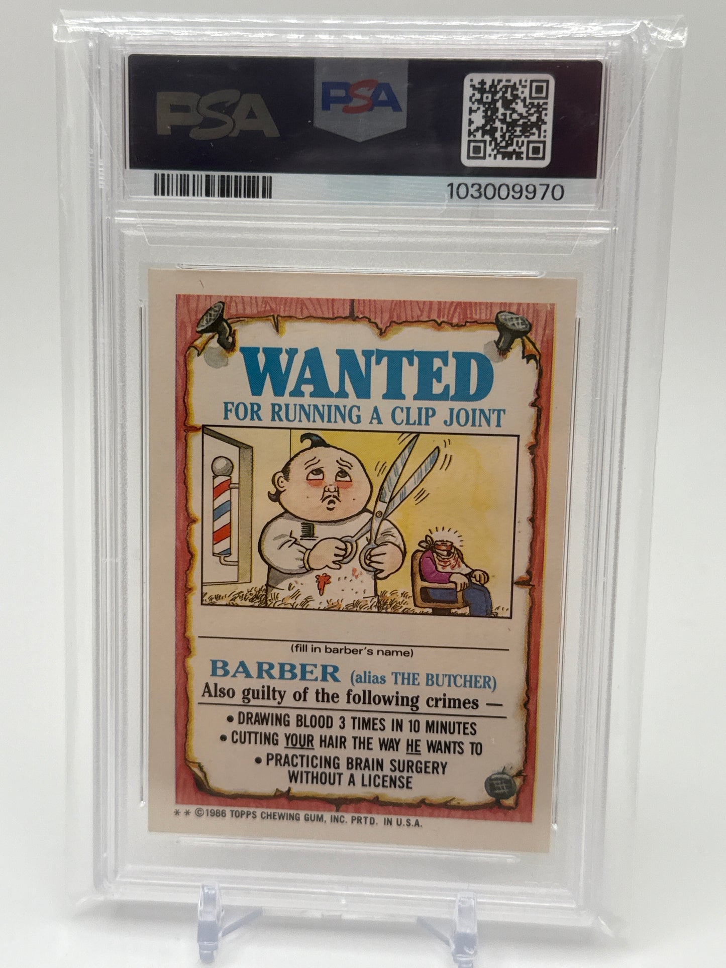 ROD WAD (BARBER BACK) - GARBAGE PAIL KIDS STICKERS #84b 1986 SERIES 3 PSA 7