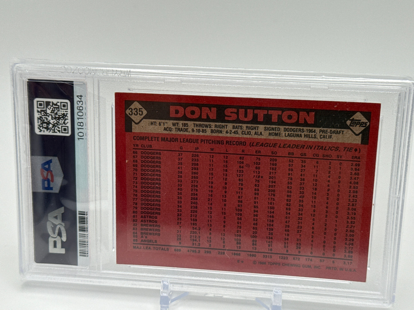 DON SUTTON CALIFORNIA ANGELS 1986 TOPPS #335 PSA 7