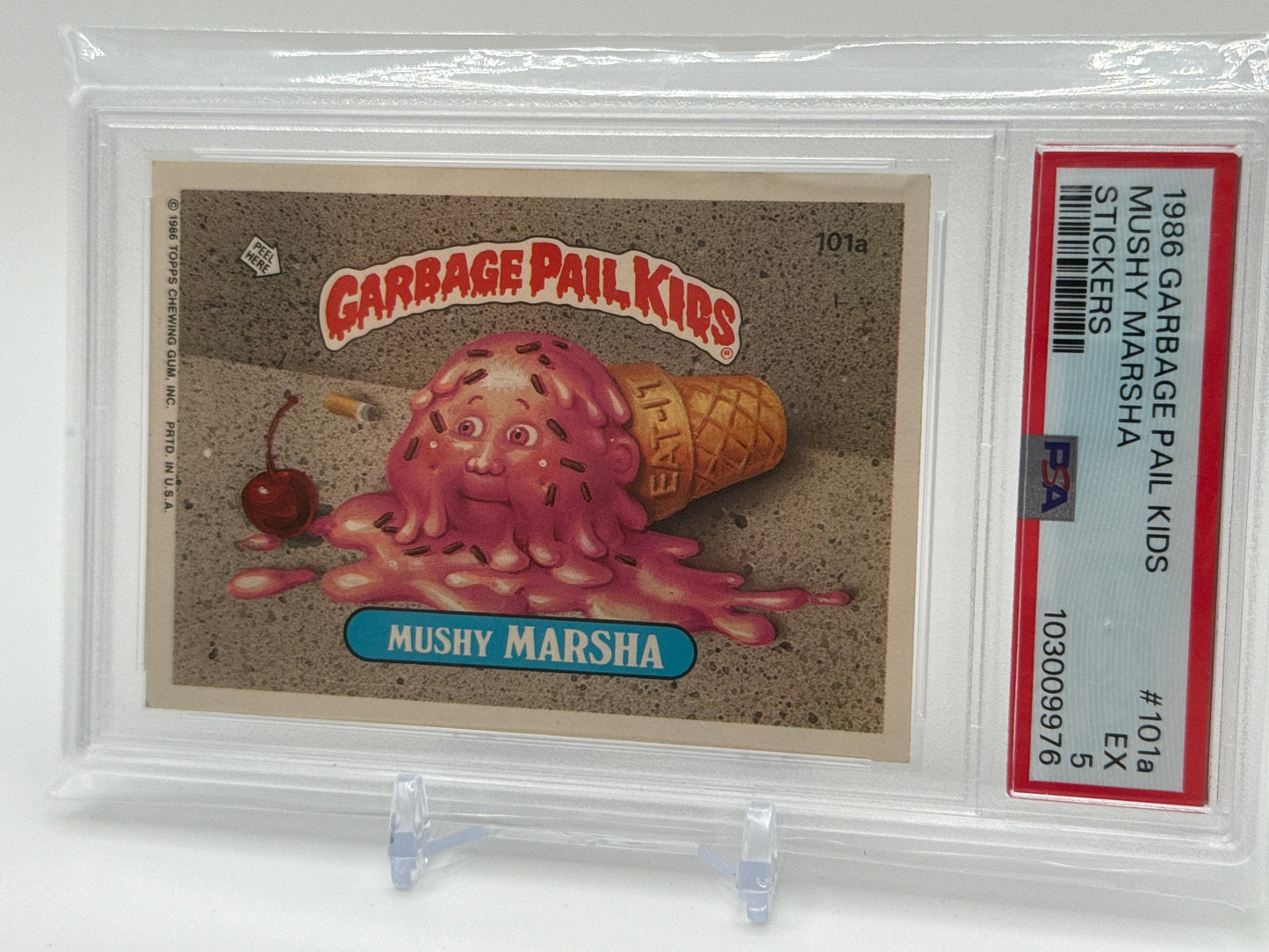 MUSHY MARSHA - GARBAGE PAIL KIDS STICKERS #101a 1986 SERIES 3 PSA 5