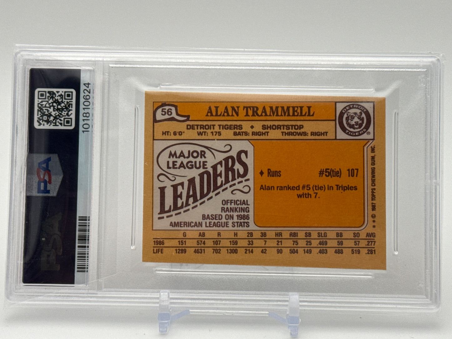 ALAN TRAMMELL DETROIT TIGERS 1987 TOPPS MINI LEAGUE LEADERS #56 PSA 9