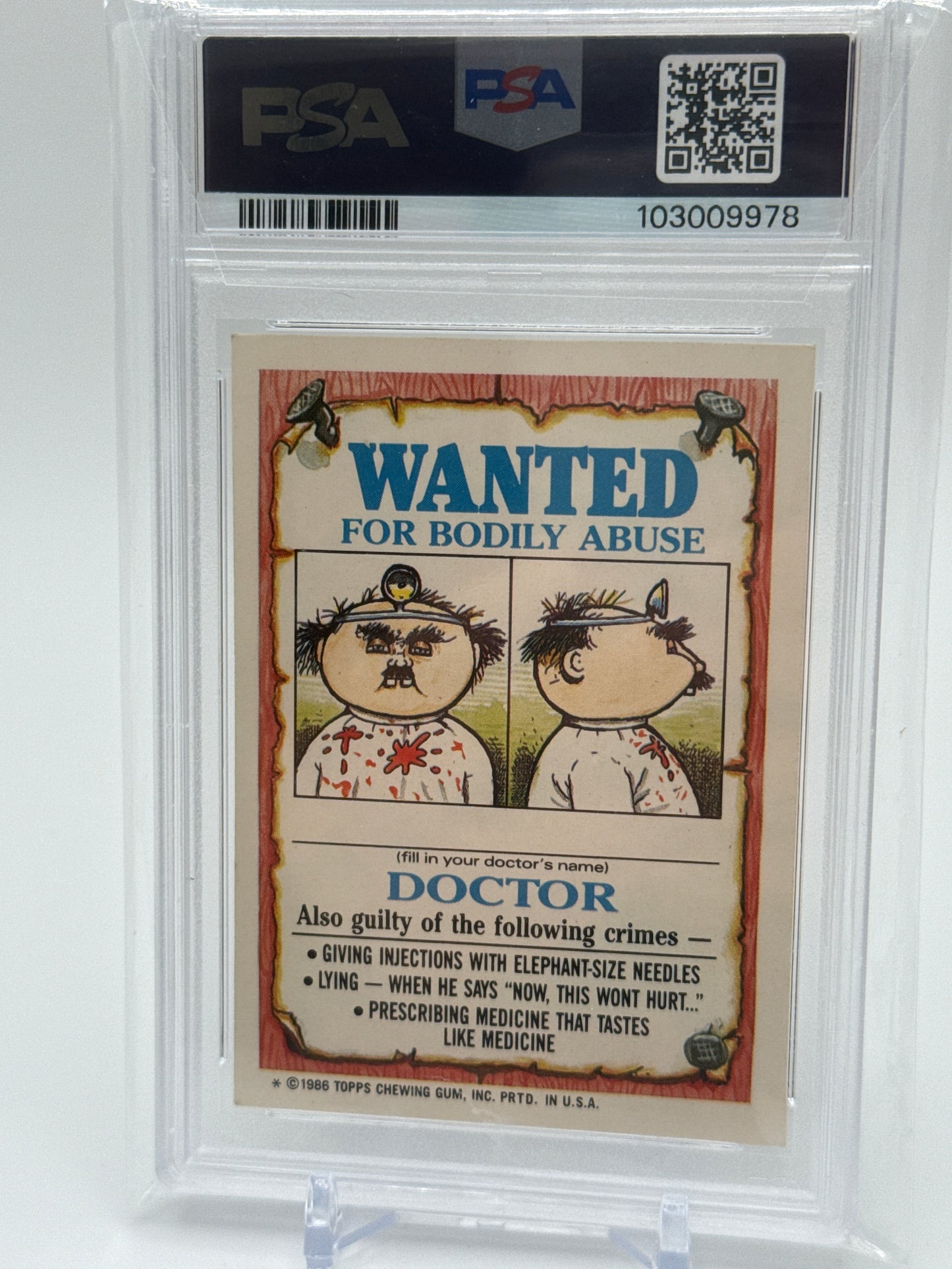 KAYO'D CODY- GARBAGE PAIL KIDS STICKERS #102b 1986 SERIES 3 PSA 6
