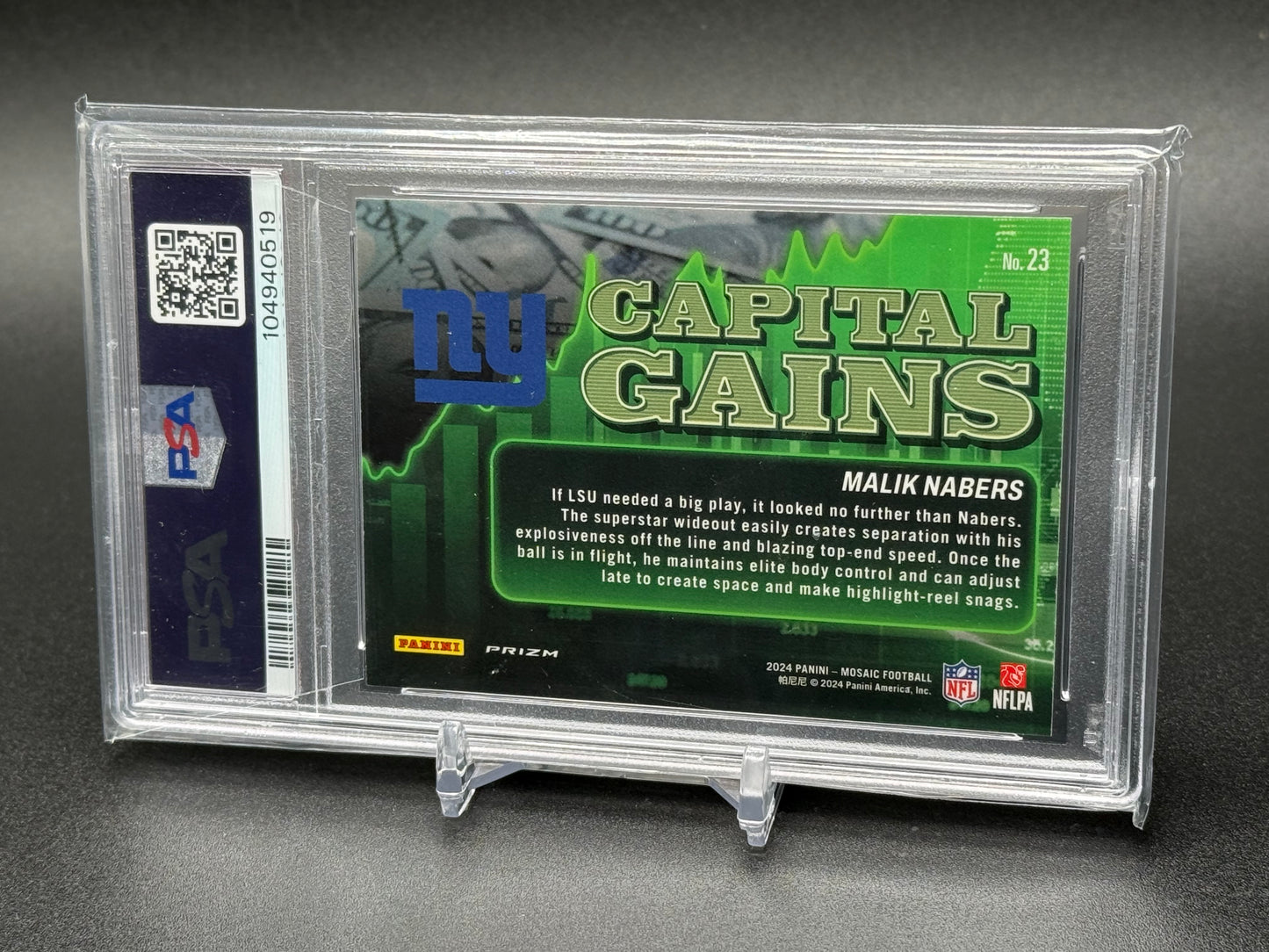 2024 Panini Mosaic Collection - Malik Nabers Capital Gains Silver Mosaic Prism PSA 9