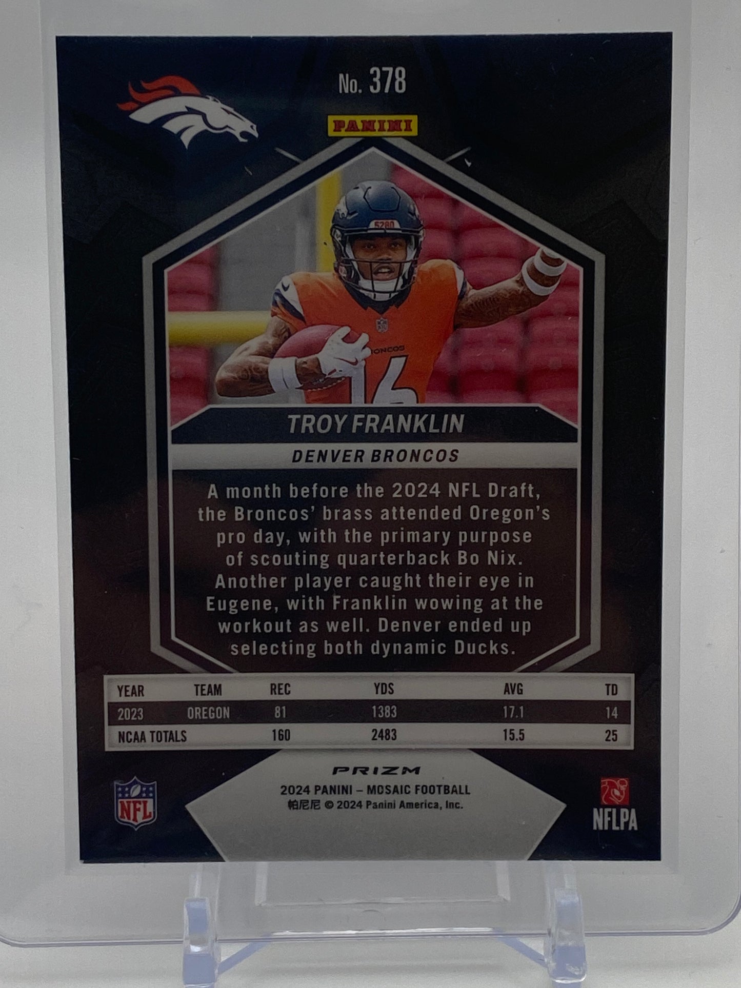 Troy Franklin 2024 #378 Mosaic Prism Parallel- 2024 Panini Mosaic Collection