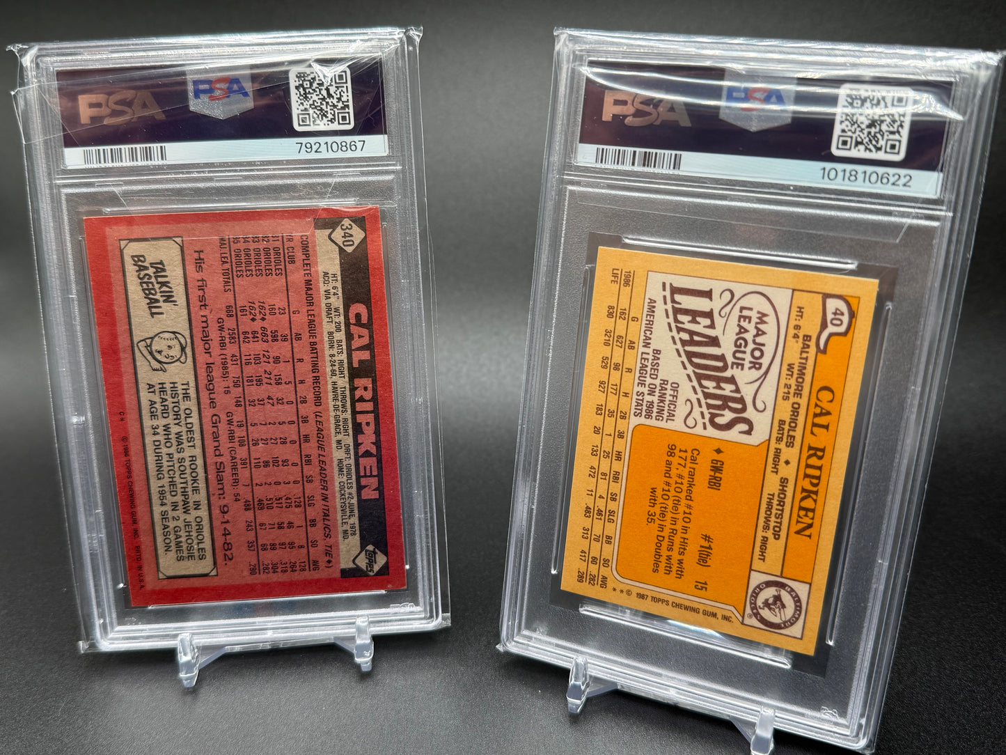 CAL RIPKEN JR, BALTIMORE ORIOLES - 1986 & 1987 TOPPS PSA 7, 6 - SET