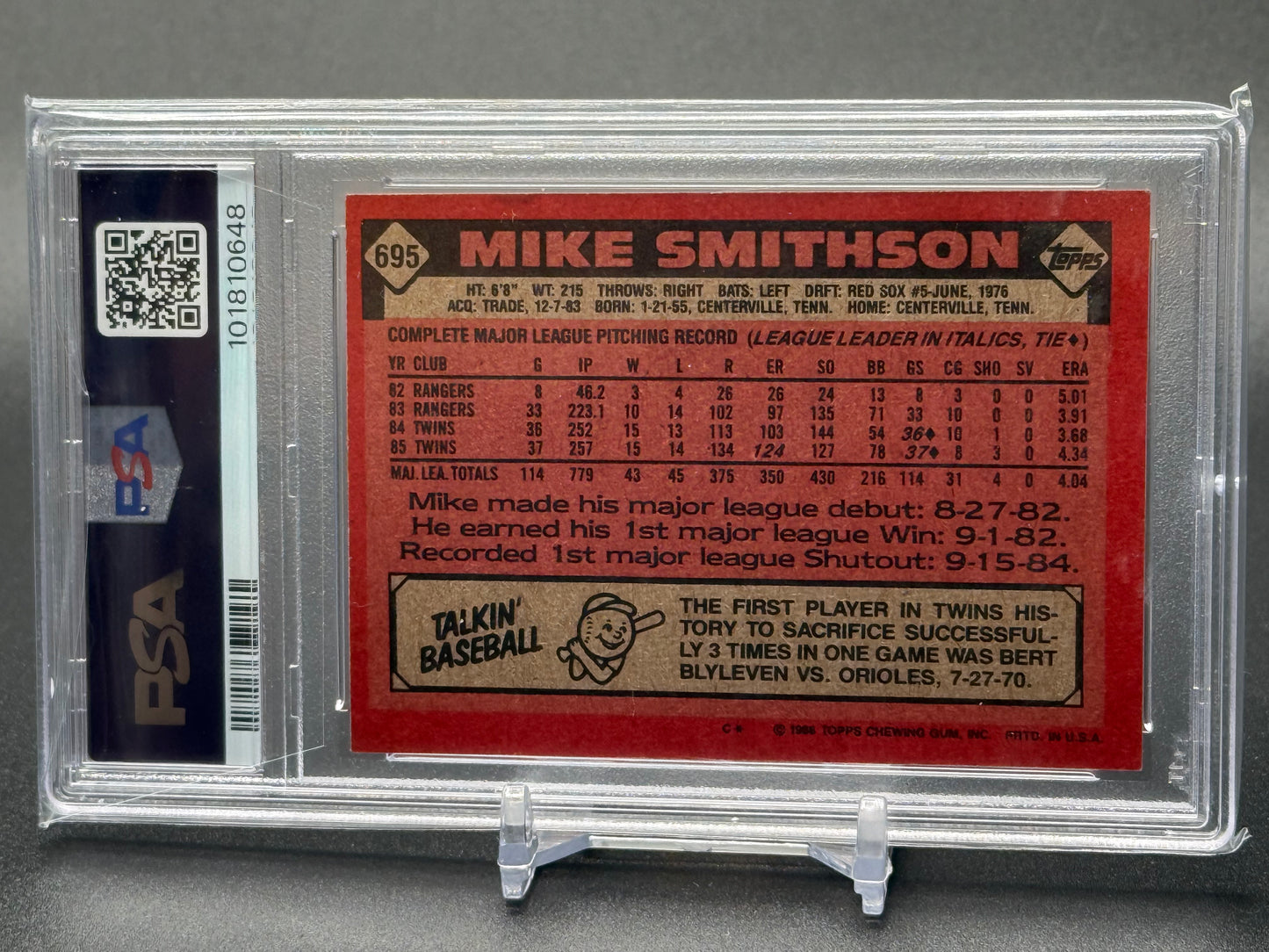 MIKE SMITHSON MINNESOTA TWINS 1986 TOPPS #695 PSA 6