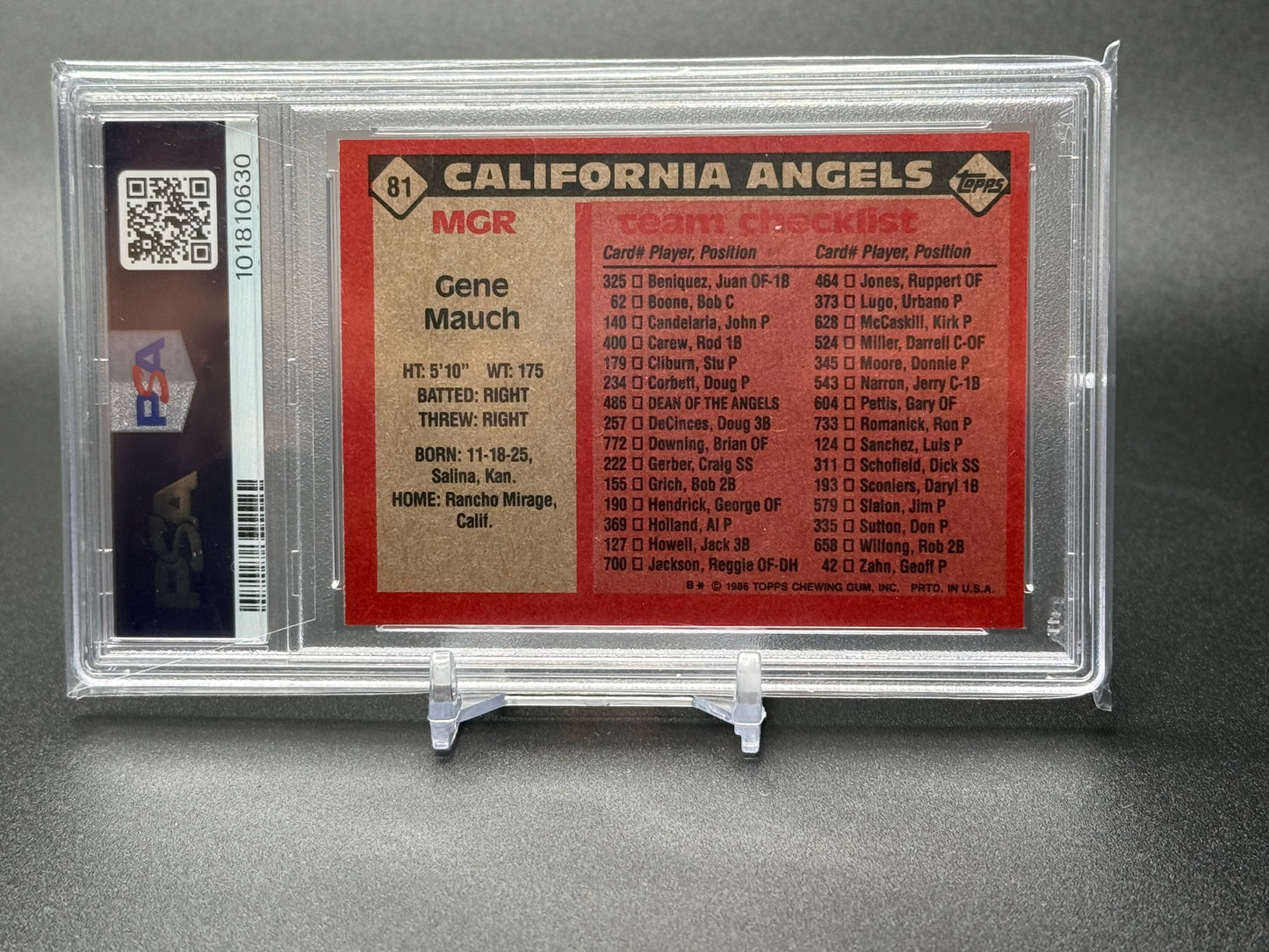 GENE MAUCH CALIFORNIA ANGELS 1986 TOPPS #81 PSA 7