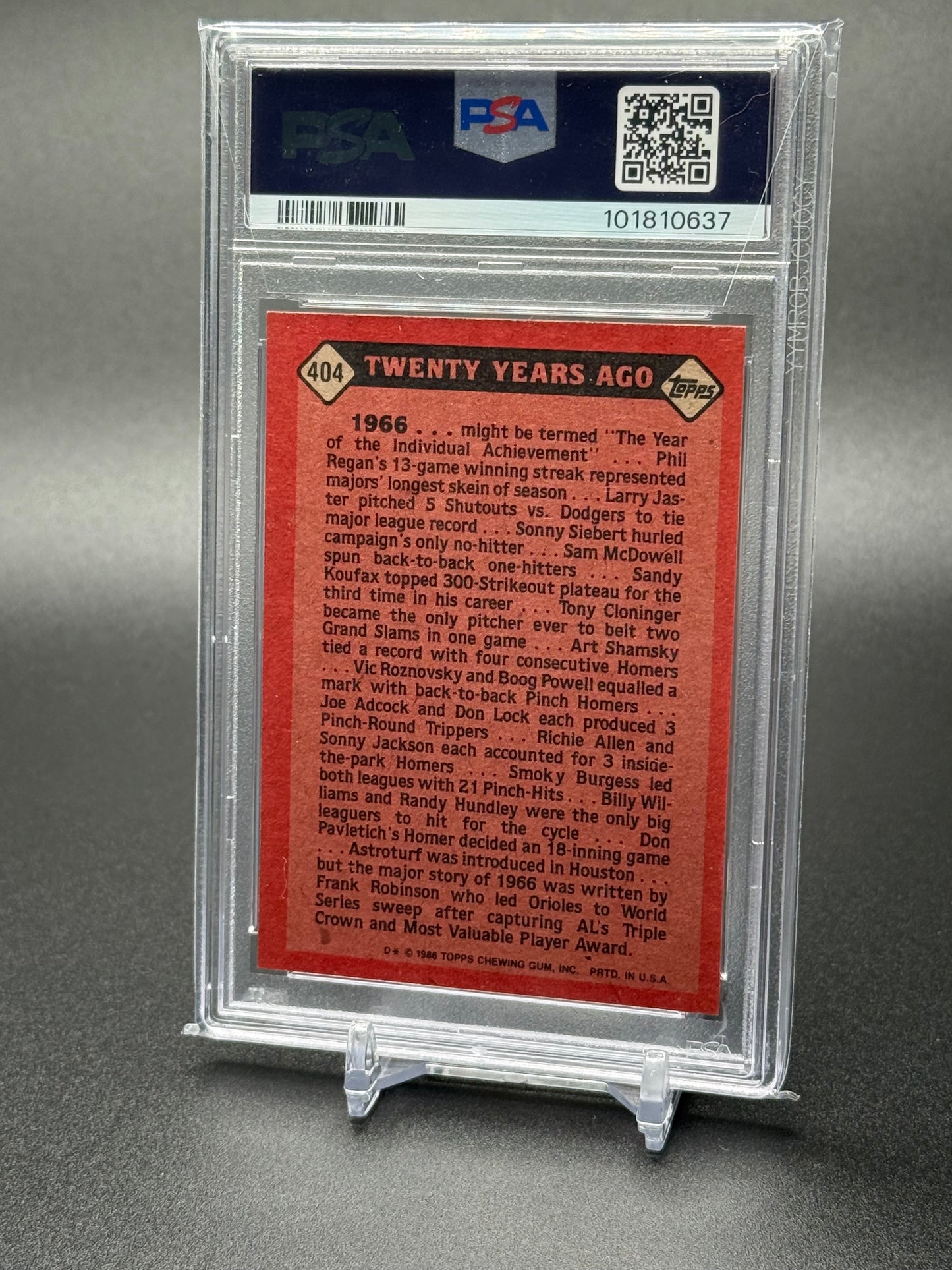 FRANK ROBINSON BALTIMORE ORIOLES 1986 TOPPS #404 PSA 6