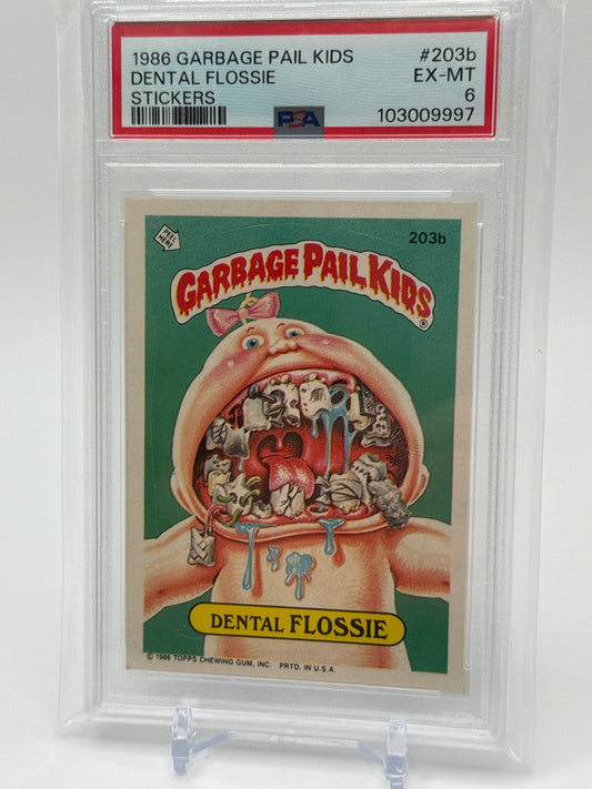 DENTAL FLOSSIE - GARBAGE PAIL KIDS STICKERS #203b  1986 SERIES 5 PSA 6