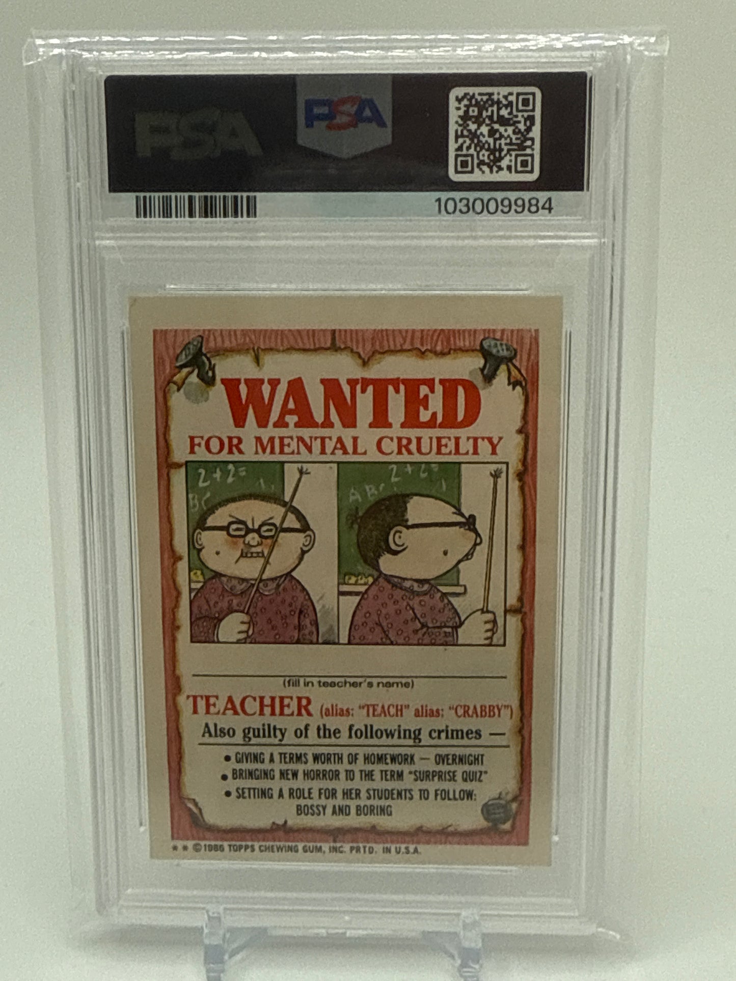 U.S.ARNIE (TEACHER BACK) - GARBAGE PAIL KIDS STICKERS #110b  1986 SERIES 3 PSA 6