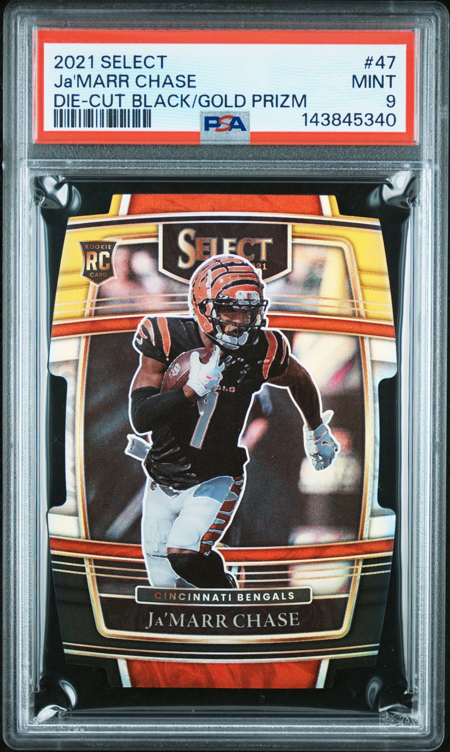 2021 Panini Select #47 Ja'Marr Chase Black and Gold Prizm Die Cut PSA 9