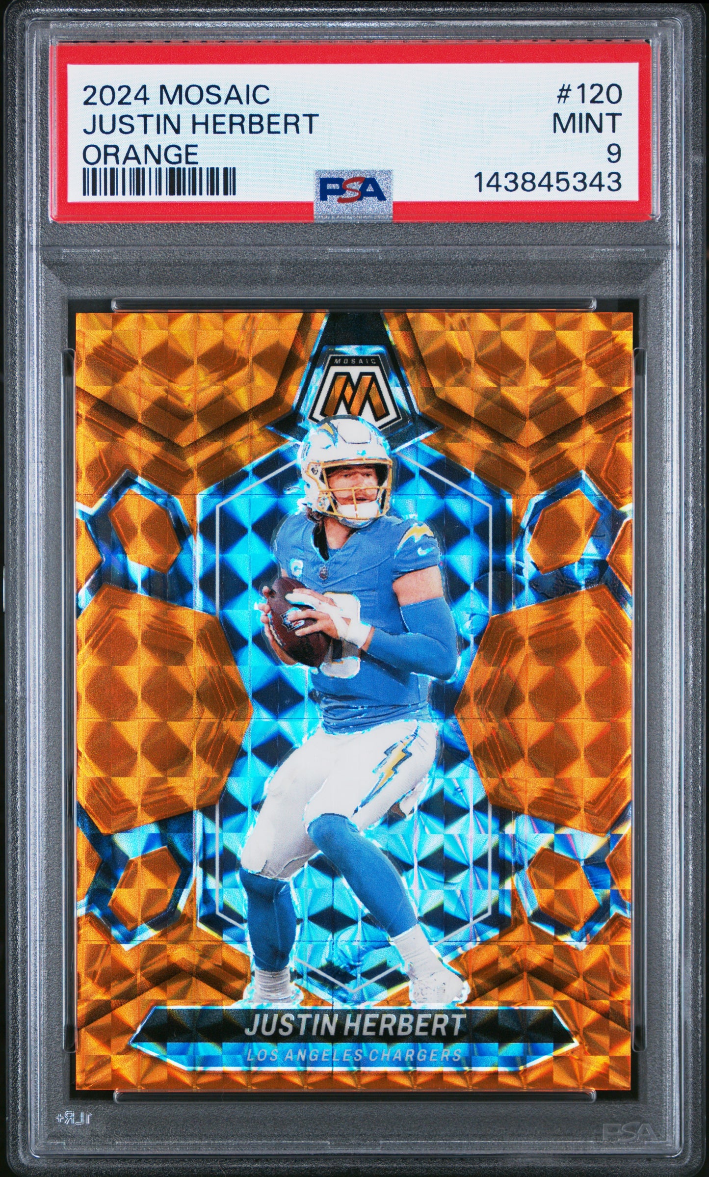 2024 Panini Mosaic Collection - Justin Herbert #120 Orange Mosaic /199 PSA 9