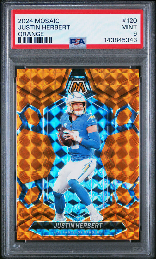 2024 Panini Mosaic Collection - Justin Herbert #120 Orange Mosaic /199 PSA 9