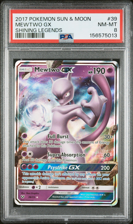 2017 POKEMON SUN & MOON SHINING LEGENDS #39 MEWTWO GX PSA 8