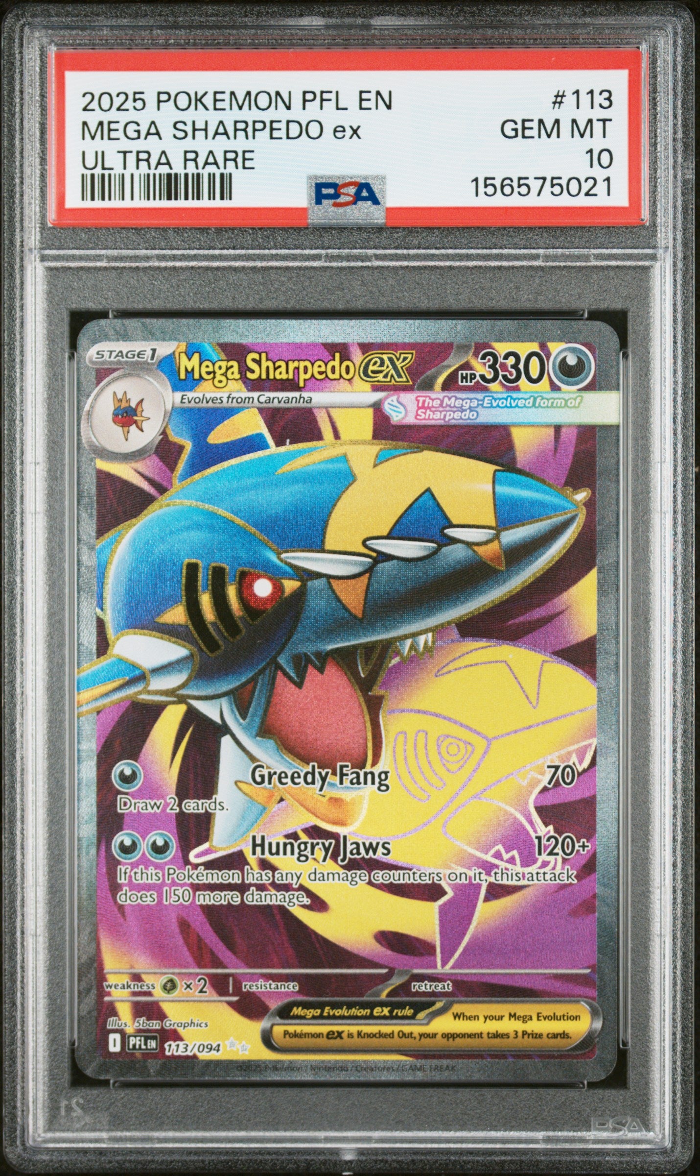 2025 POKEMON PHANTASMAL FLAMES 113 MEGA SHARPEDO EX SECRET ULTRA RARE PSA 10!💎