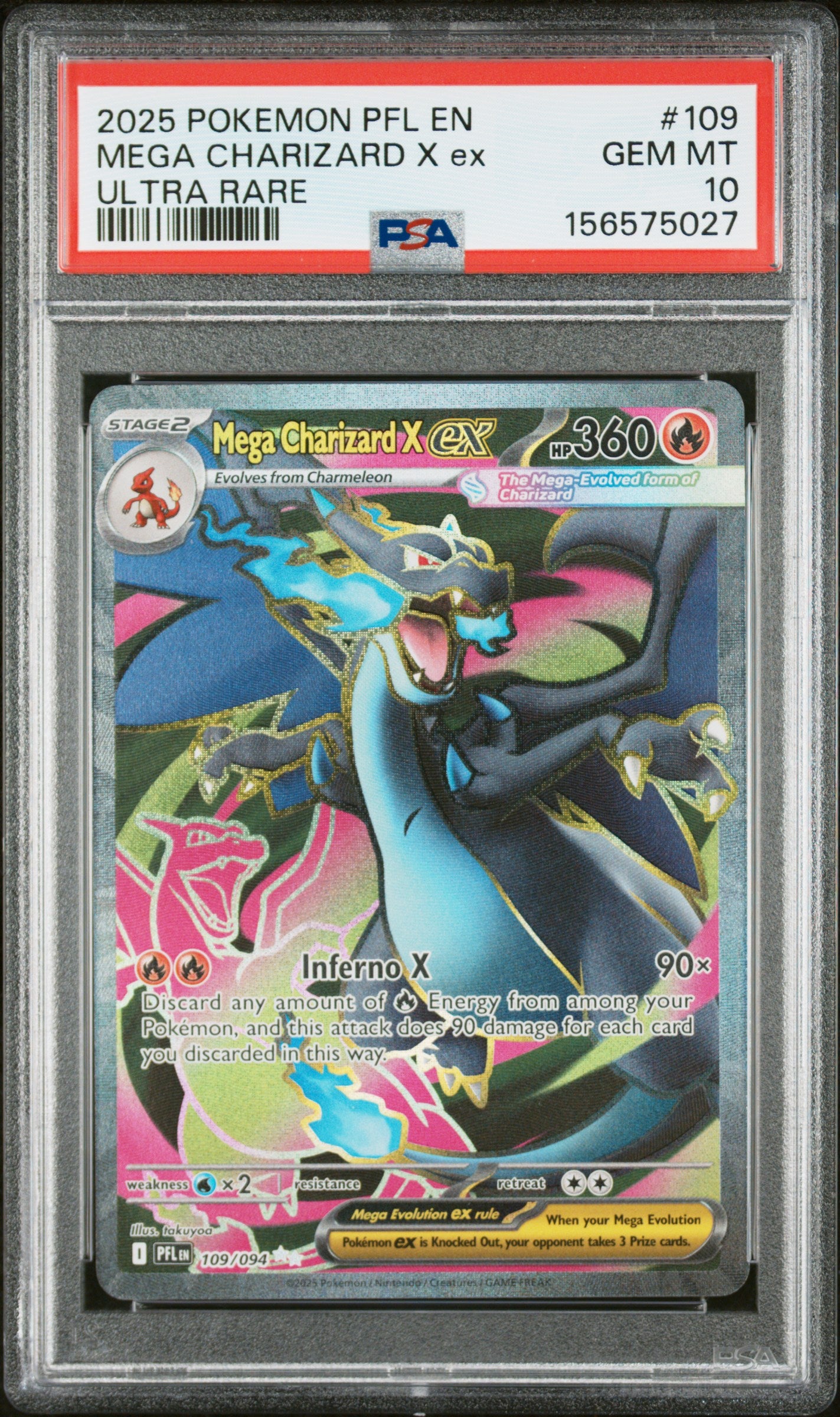 2025 POKEMON PHANTASMAL FLAMES EN # 109 MEGA CHARIZARD X ex ULTRA RARE PSA 10!💎