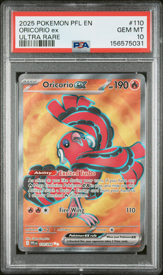 2025 POKEMON PFL EN-PHANTASMAL FLAMES ULTRA RARE #110 ORICORIO EX PSA 10
