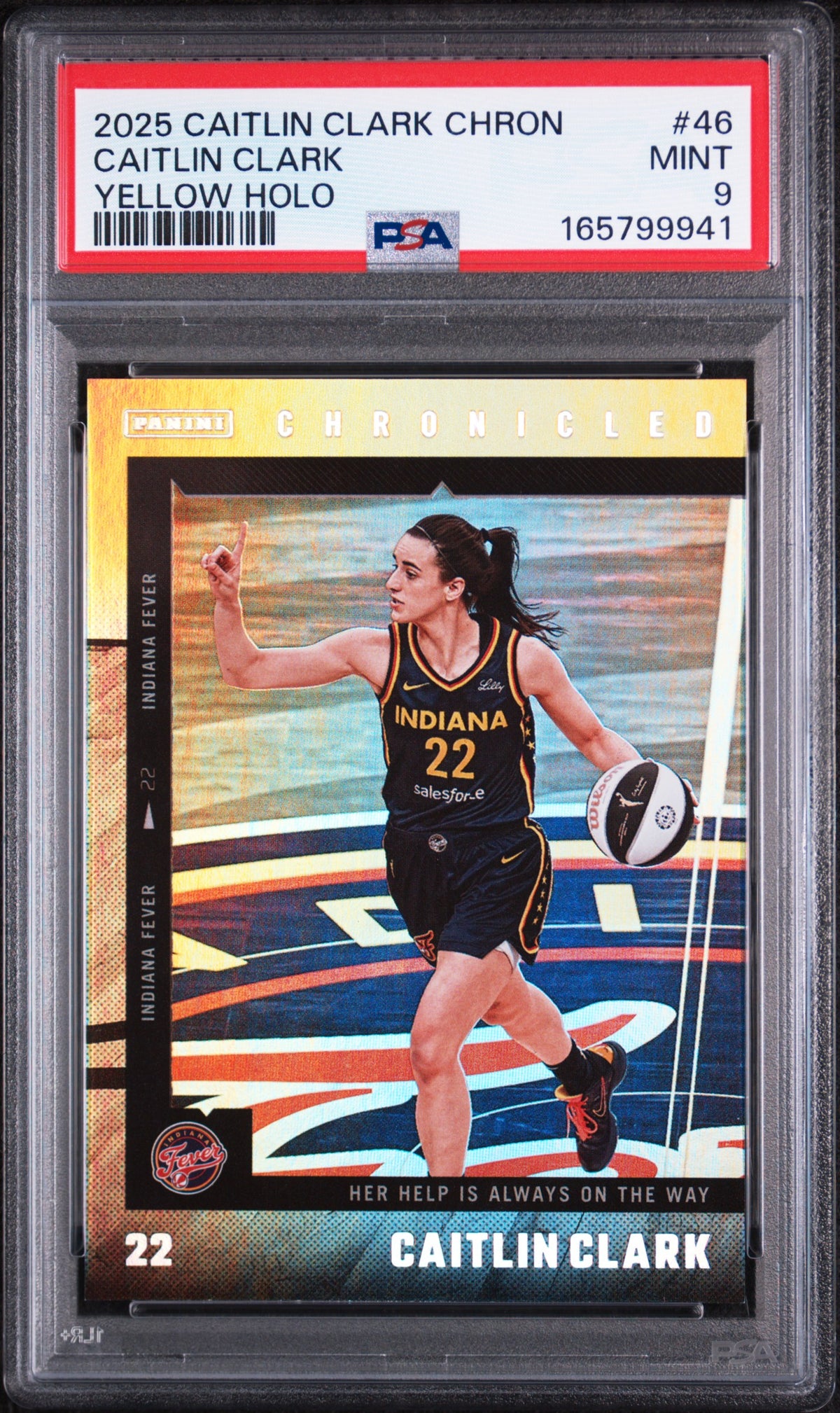 2025 PANINI CAITLIN CLARK CHRONICLED 46 CAITLIN CLARK YELLOW HOLO PSA 9