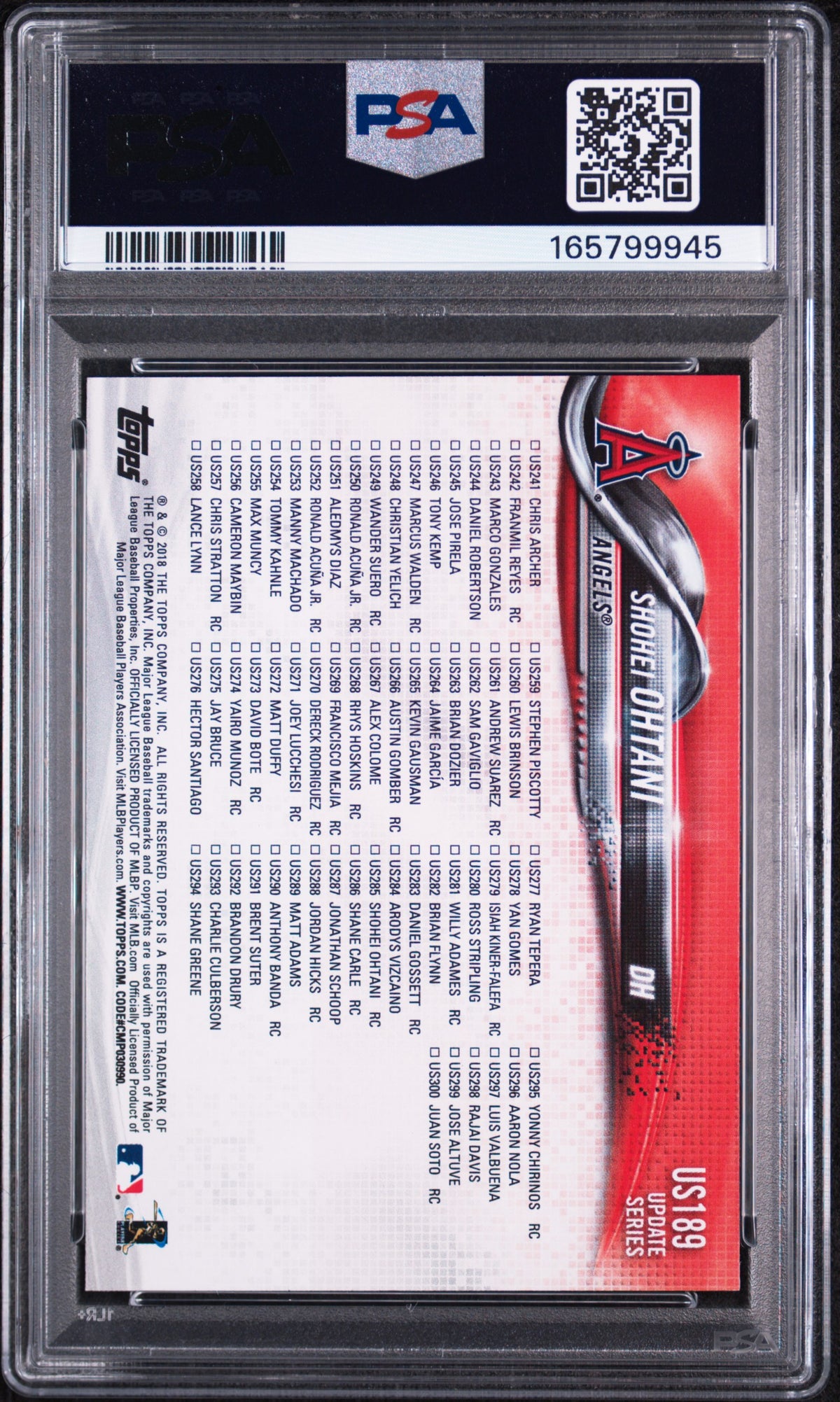 2018 TOPPS UPDATE US189 SHOHEI OHTANI PSA 8