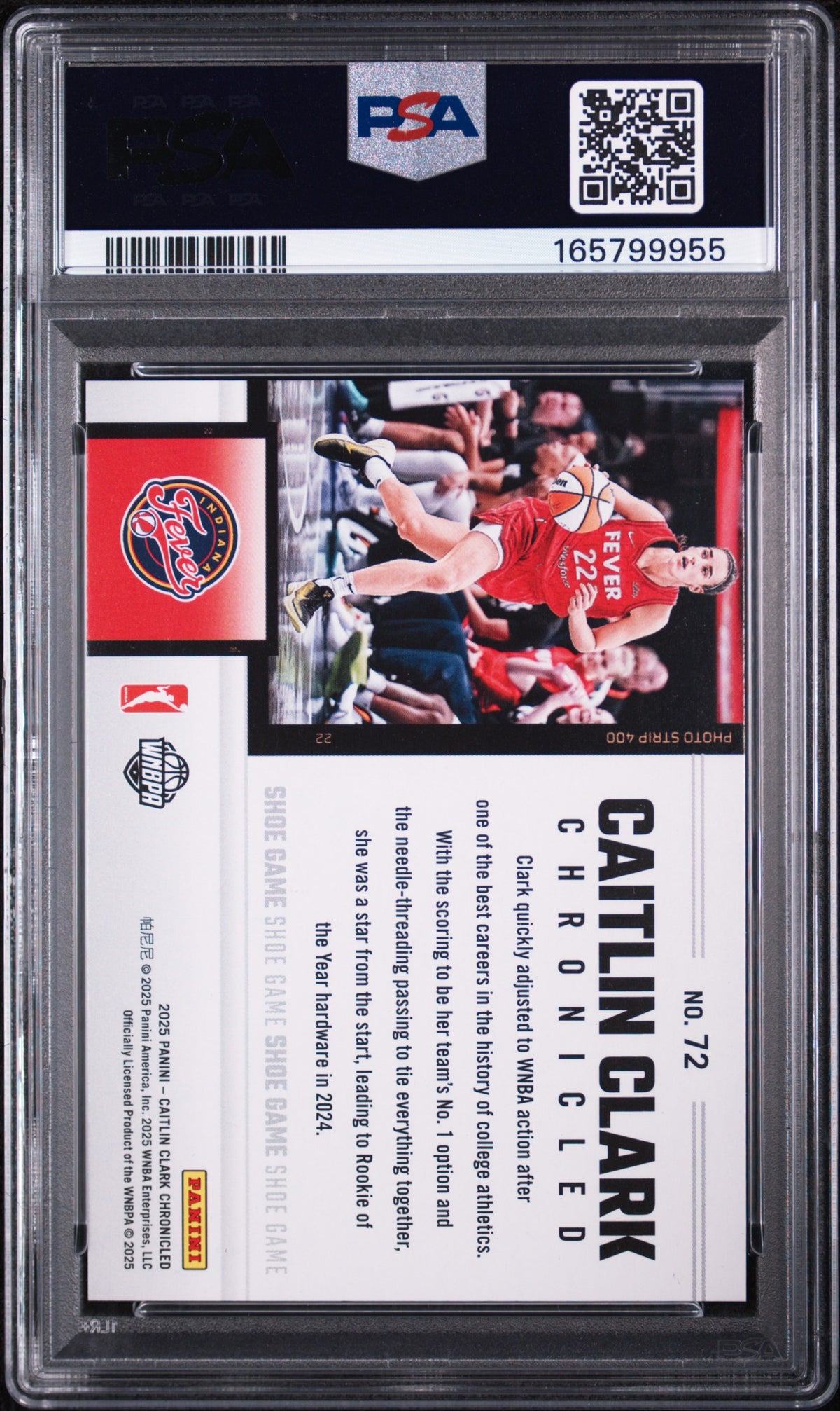 2025 PANINI CAITLIN CLARK CHRONICLED 72 CAITLIN CLARK BLUE HOLO PSA 9