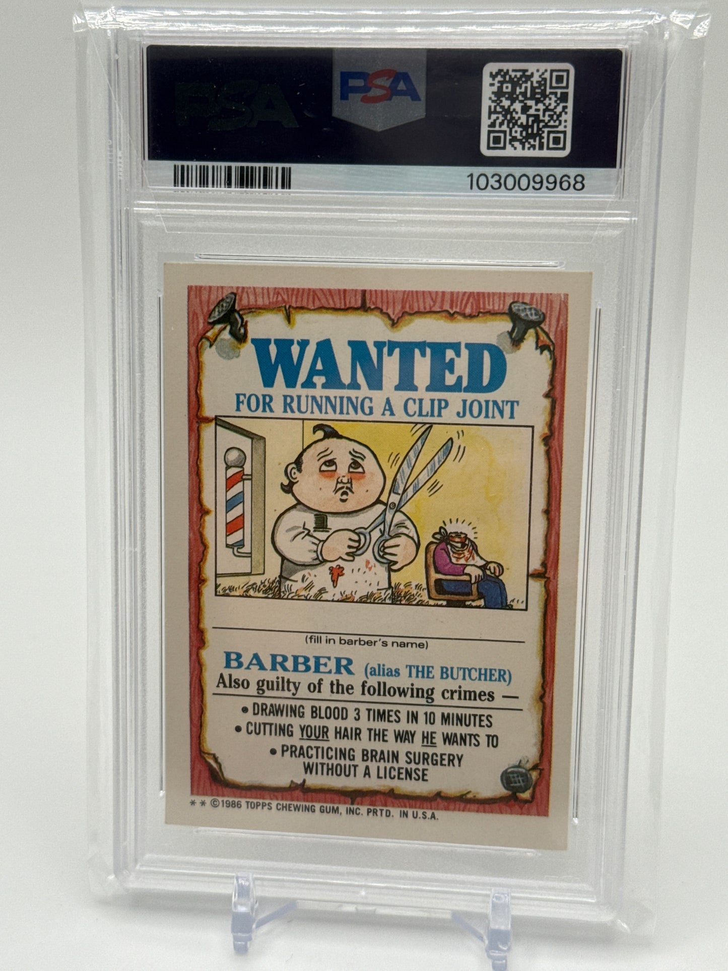 JOE BLOW  (BARBER BACK) - GARBAGE PAIL KIDS STICKERS #84a  SERIES 3 PSA 7