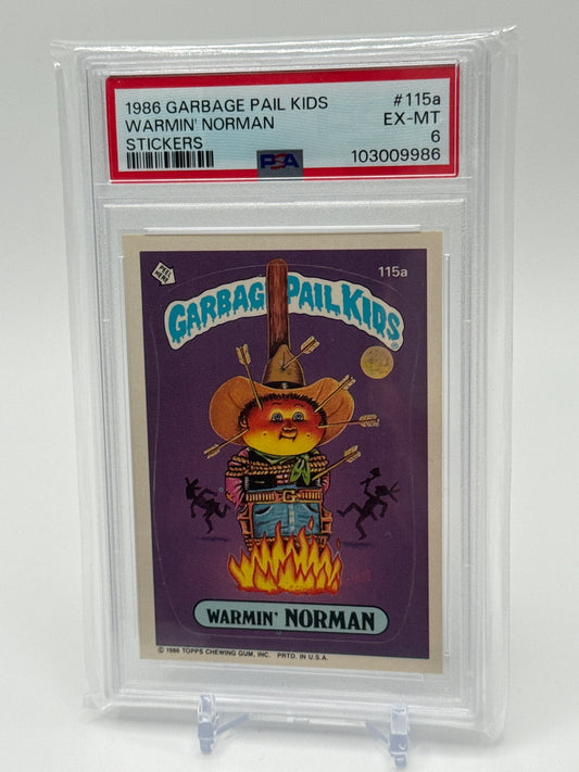 WARMIN' NORMAN  - GARBAGE PAIL KIDS STICKERS #115a 1986 SERIES 3 PSA 6