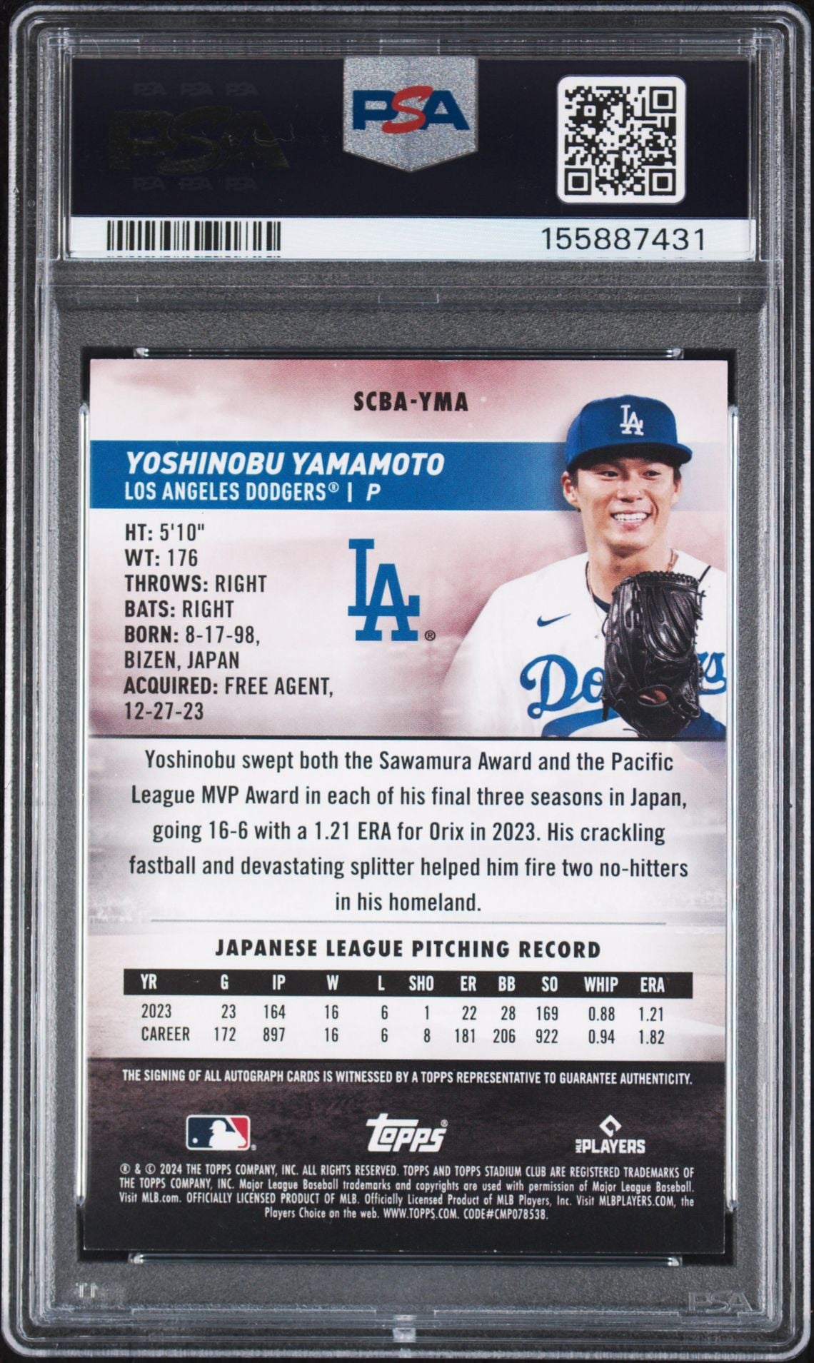 2024 Topps Stadium Club - Autographs Yoshinobu Yamamoto #SCBA-YMA (AU, RC)
