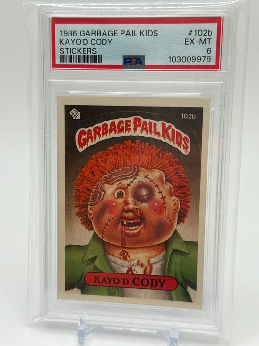 KAYO'D CODY- GARBAGE PAIL KIDS STICKERS #102b  1986 SERIES 3 PSA 6